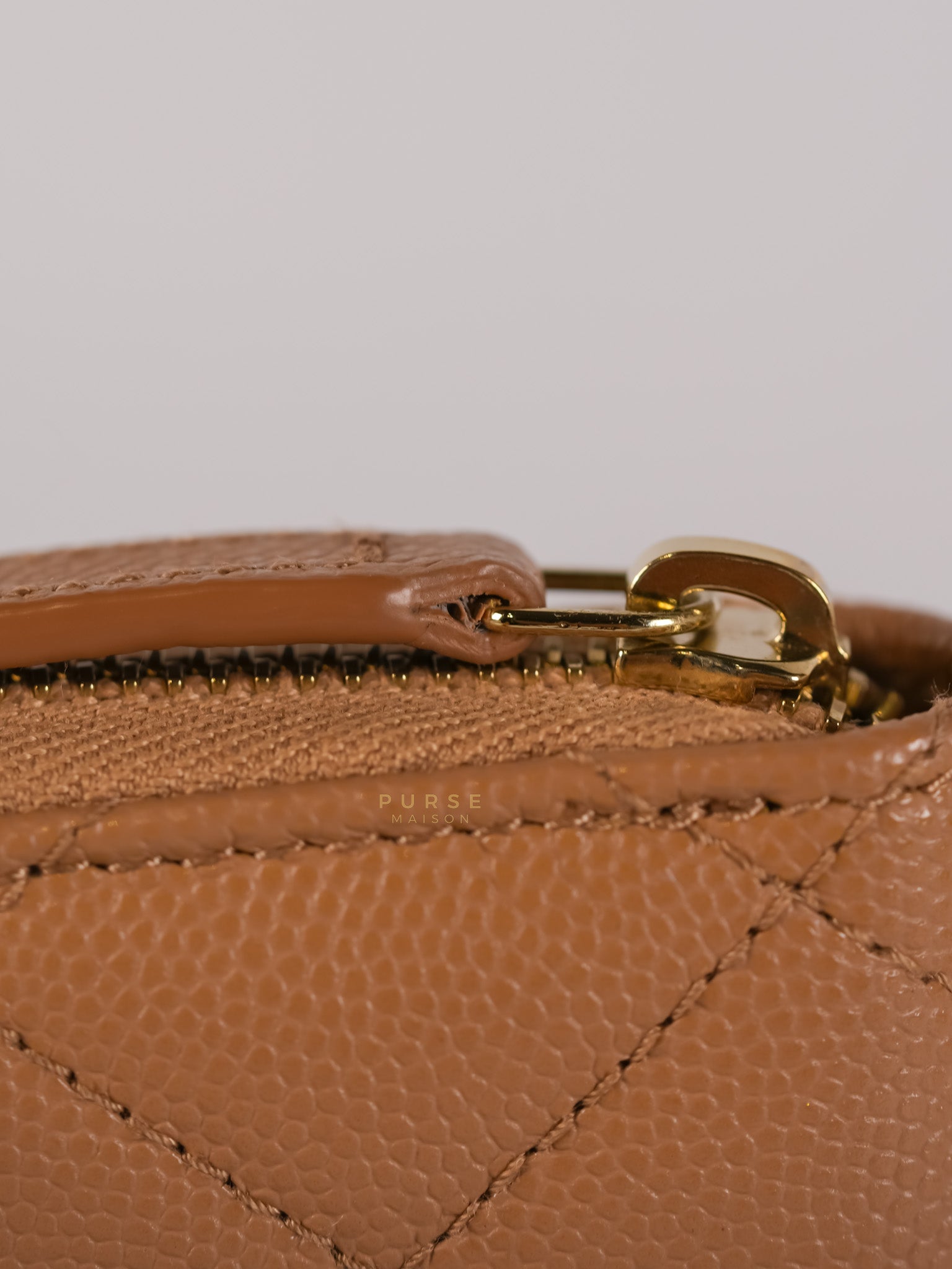Zip Coin Purse Beige Quilted Caviar Leather Gold Hardware (Microchip) | Purse Maison Luxury Bags Shop