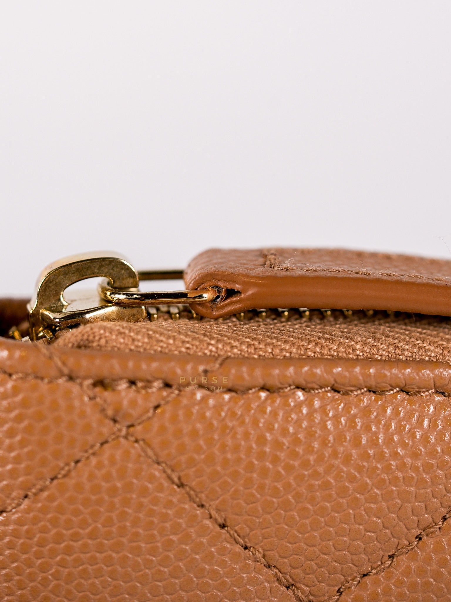 Zip Coin Purse Beige Quilted Caviar Leather Gold Hardware (Microchip) | Purse Maison Luxury Bags Shop