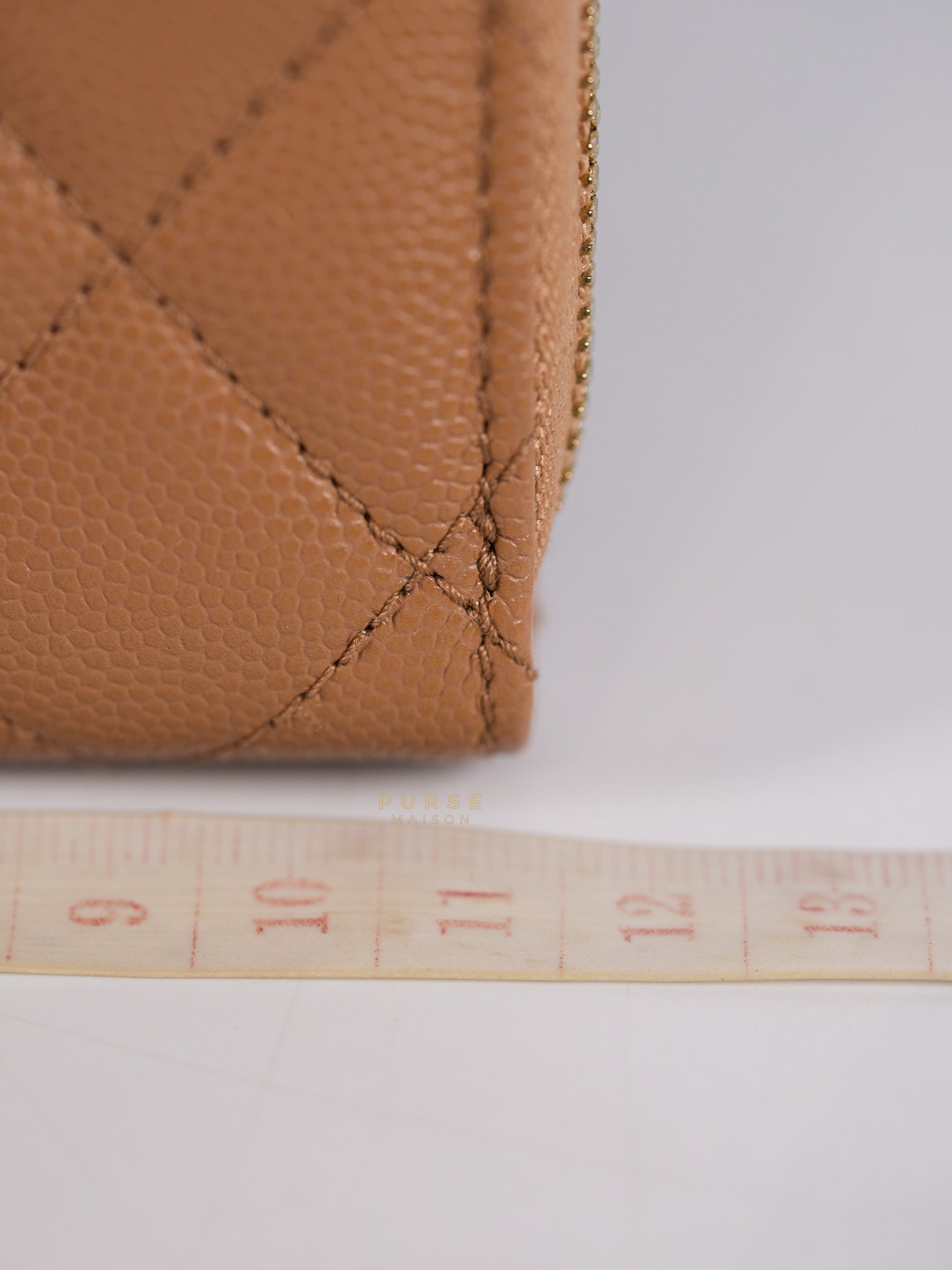 Zip Coin Purse Beige Quilted Caviar Leather Gold Hardware (Microchip) | Purse Maison Luxury Bags Shop