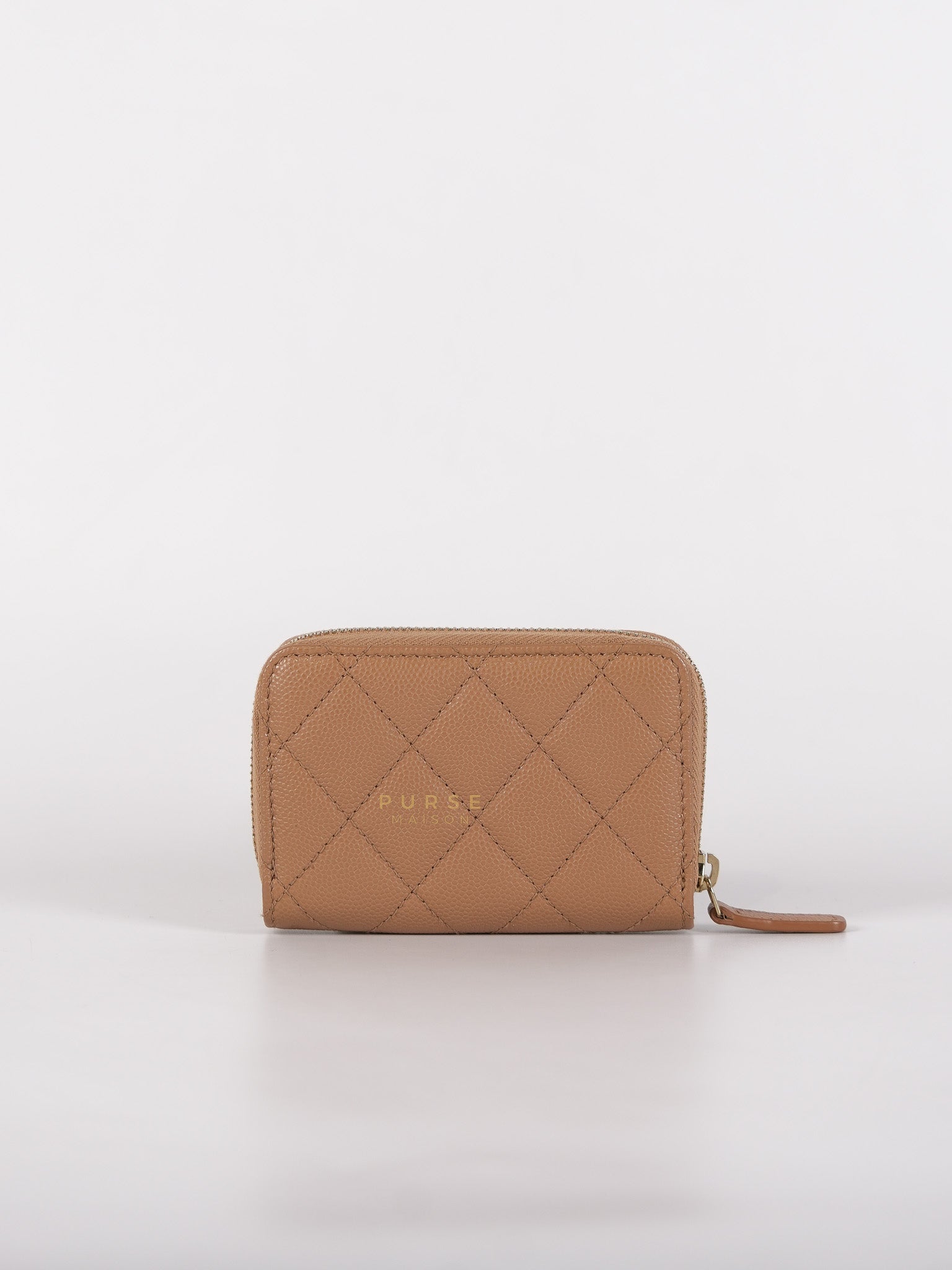 Zip Coin Purse Beige Quilted Caviar Leather Gold Hardware (Microchip) | Purse Maison Luxury Bags Shop