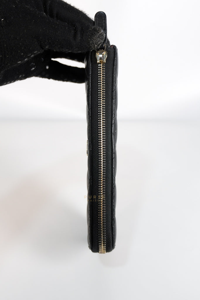 Zip Long Wallet In Black Quilted Lambskin Leather(Series 26) | Purse Maison Luxury Bags Shop