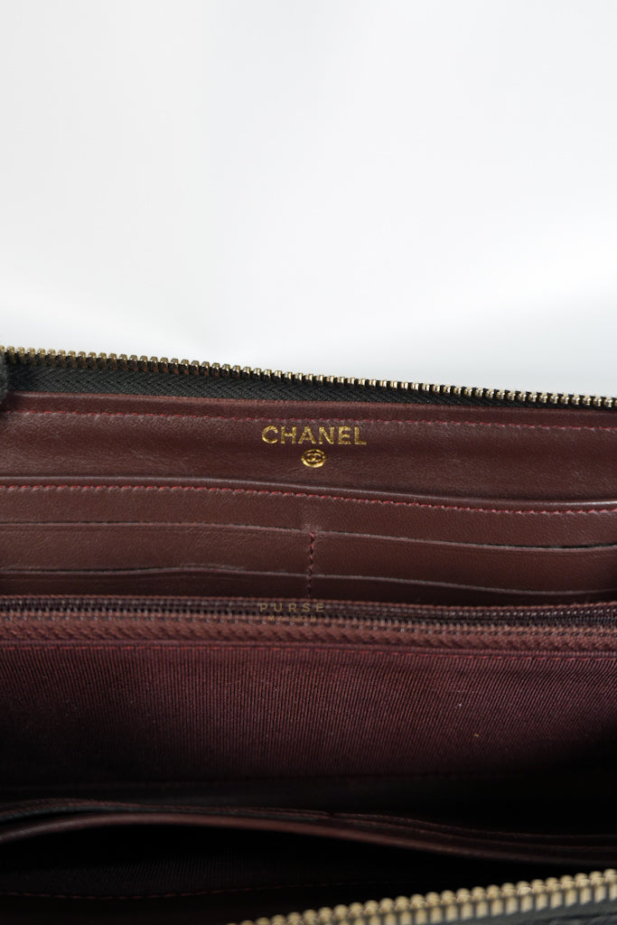 Zip Long Wallet In Black Quilted Lambskin Leather(Series 26) | Purse Maison Luxury Bags Shop