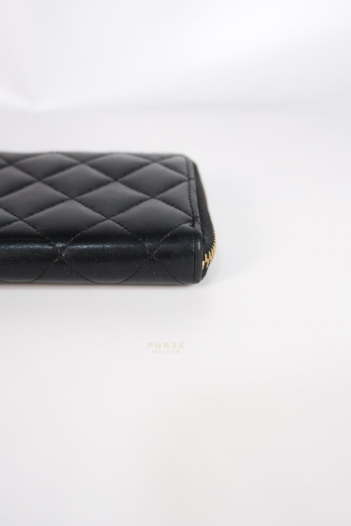 Zip Long Wallet In Black Quilted Lambskin Leather(Series 26) | Purse Maison Luxury Bags Shop