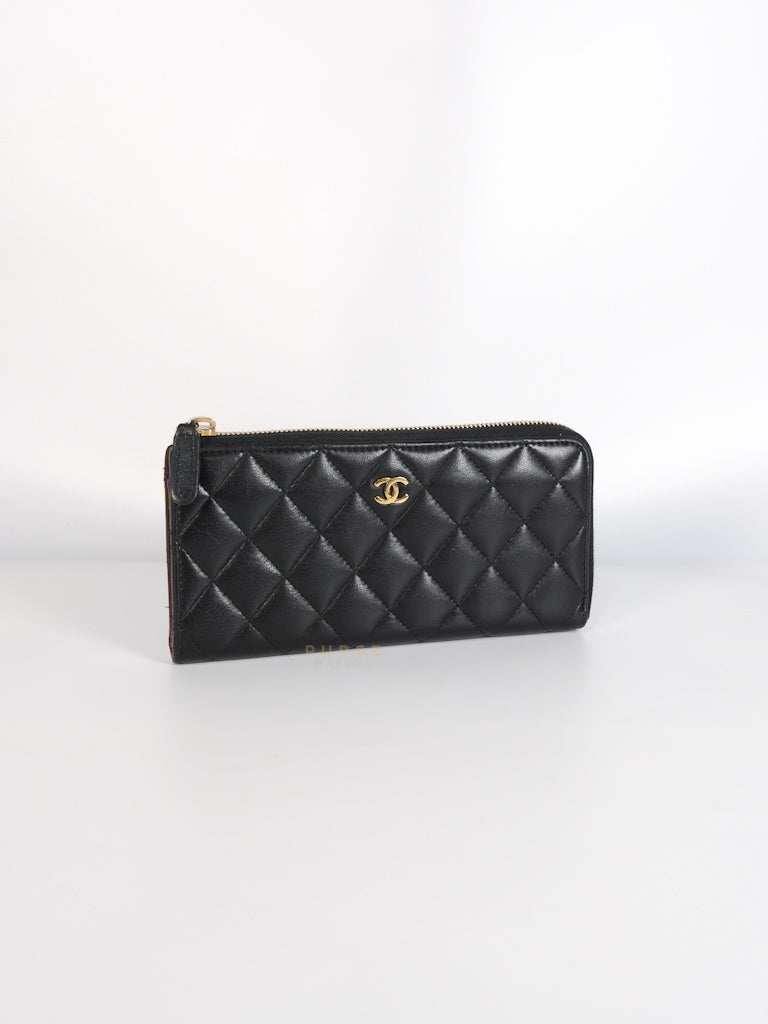 Zip Long Wallet In Black Quilted Lambskin Leather(Series 26) | Purse Maison Luxury Bags Shop