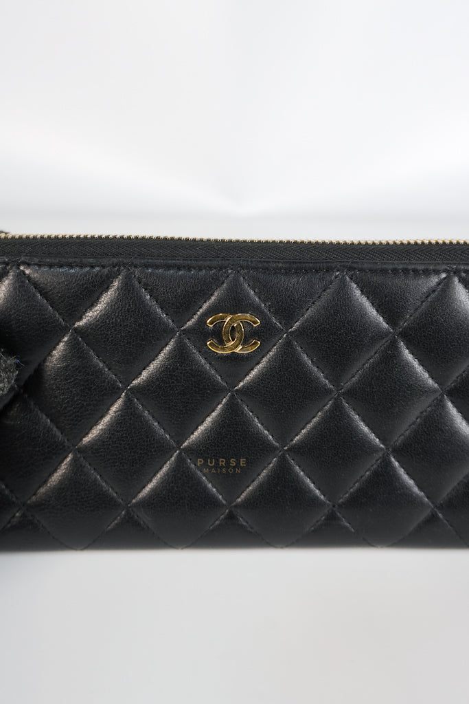 Zip Long Wallet In Black Quilted Lambskin Leather(Series 26) | Purse Maison Luxury Bags Shop