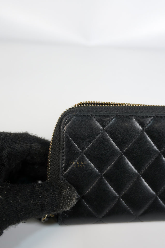 Zip Long Wallet In Black Quilted Lambskin Leather(Series 26) | Purse Maison Luxury Bags Shop