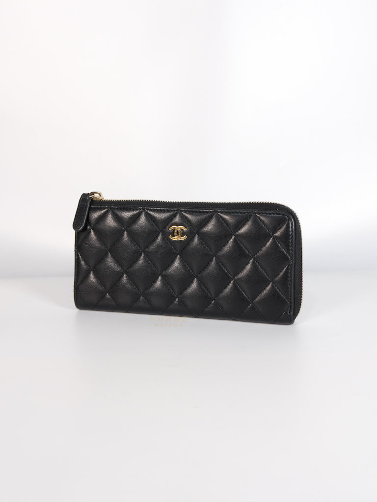 Zip Long Wallet In Black Quilted Lambskin Leather(Series 26) | Purse Maison Luxury Bags Shop