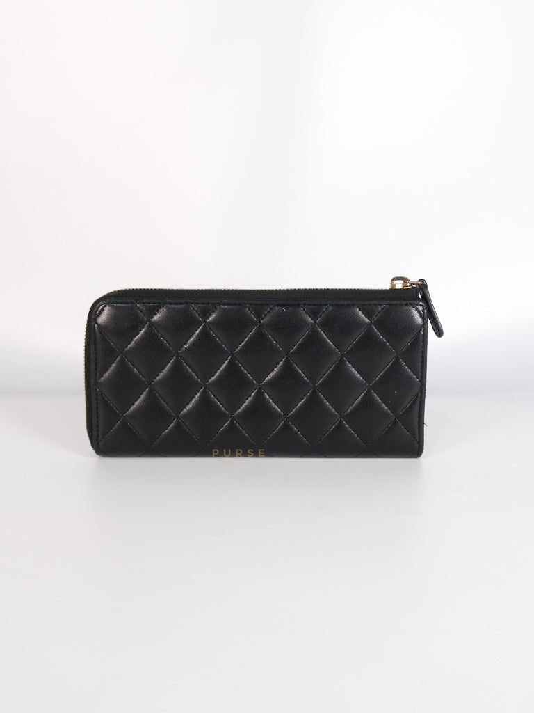 Zip Long Wallet In Black Quilted Lambskin Leather(Series 26) | Purse Maison Luxury Bags Shop