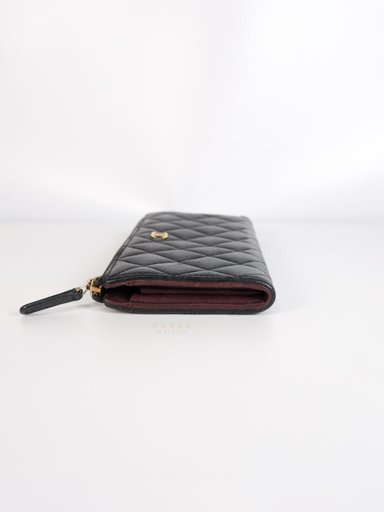 Zip Long Wallet In Black Quilted Lambskin Leather(Series 26) | Purse Maison Luxury Bags Shop