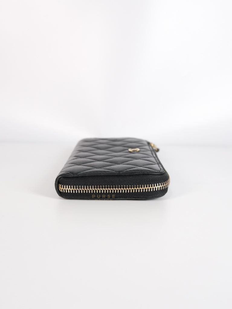 Zip Long Wallet In Black Quilted Lambskin Leather(Series 26) | Purse Maison Luxury Bags Shop