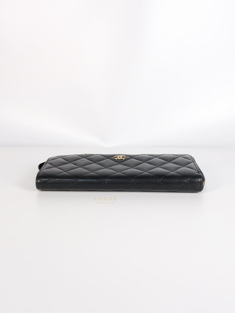 Zip Long Wallet In Black Quilted Lambskin Leather(Series 26) | Purse Maison Luxury Bags Shop