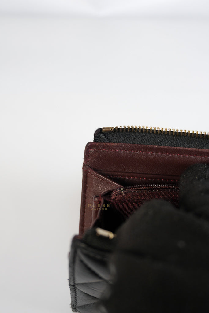 Zip Long Wallet In Black Quilted Lambskin Leather(Series 26) | Purse Maison Luxury Bags Shop