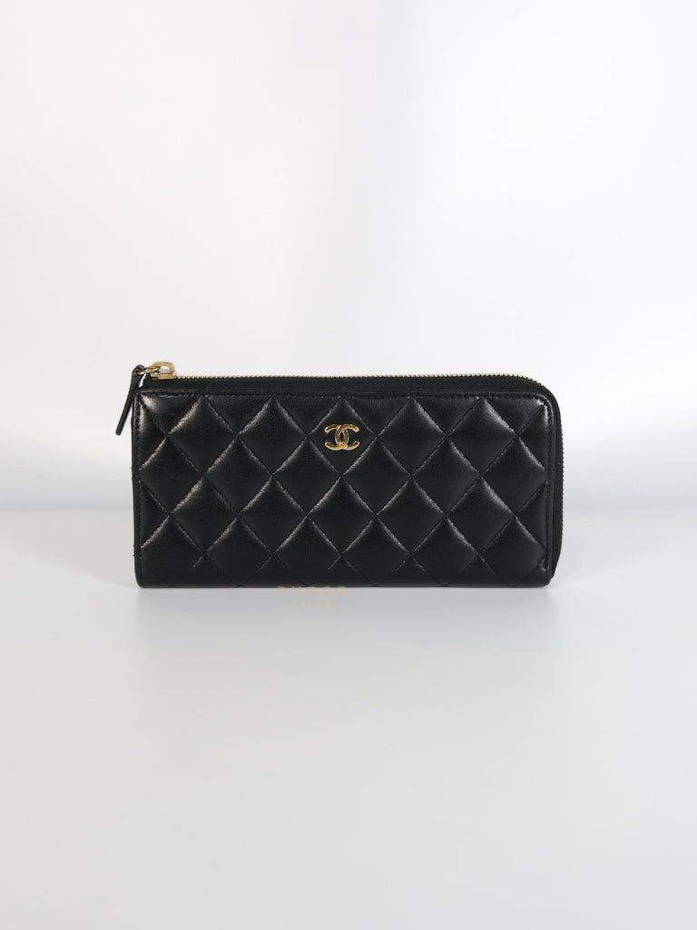 Zip Long Wallet In Black Quilted Lambskin Leather(Series 26) | Purse Maison Luxury Bags Shop