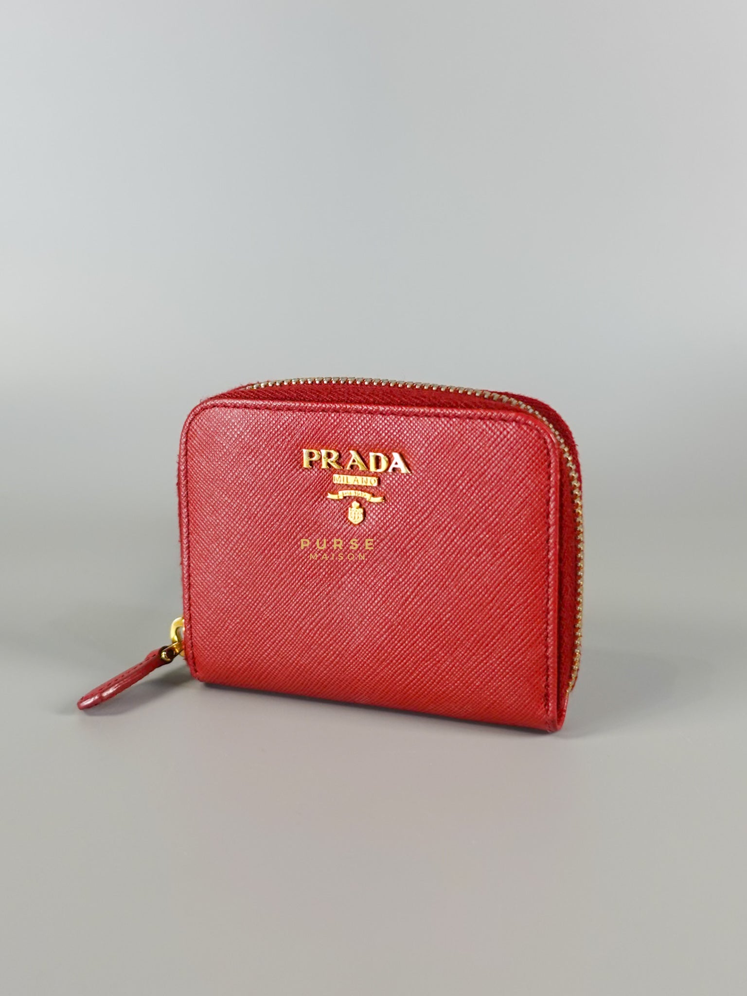 Zipped Cardholder in Red Leather | Purse Maison Luxury Bags Shop