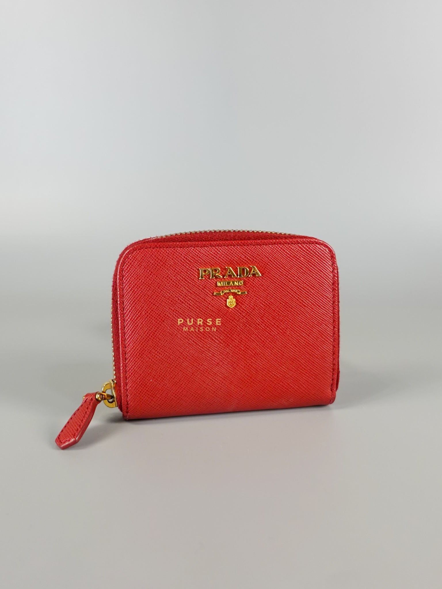 Zipped Cardholder in Red Leather | Purse Maison Luxury Bags Shop