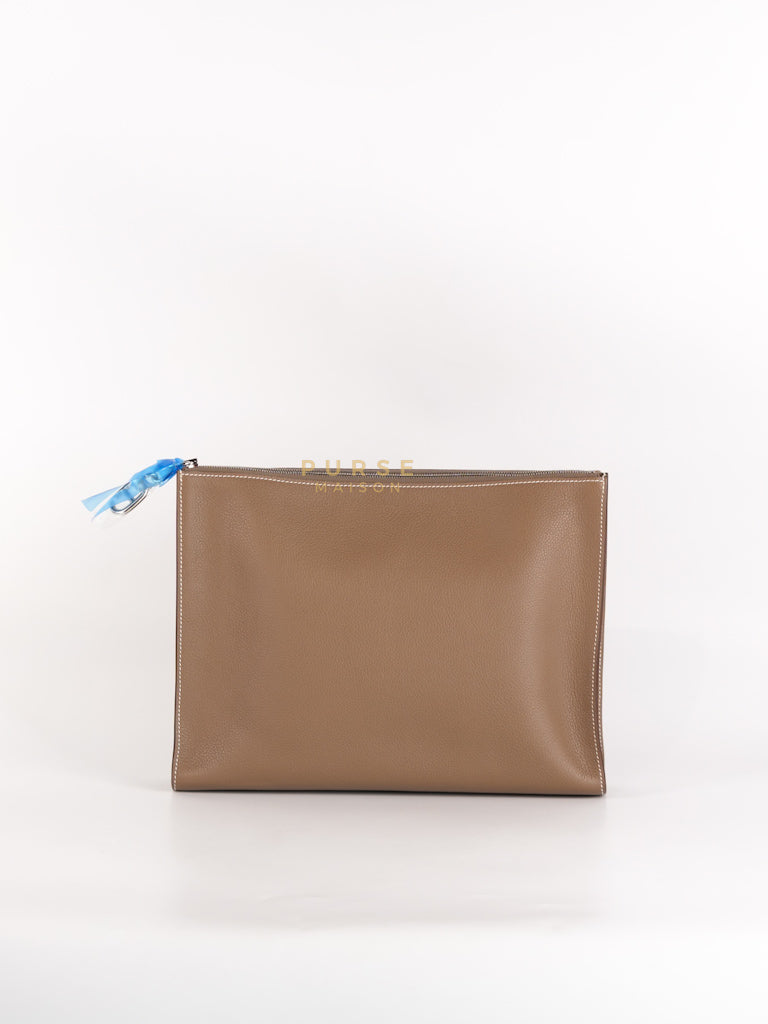 Zipped Case Zipengo GM Pouch in Etoupe Evercolor Leather & Palladium Hardware Stamp K (2025) | Purse Maison Luxury Bags Shop