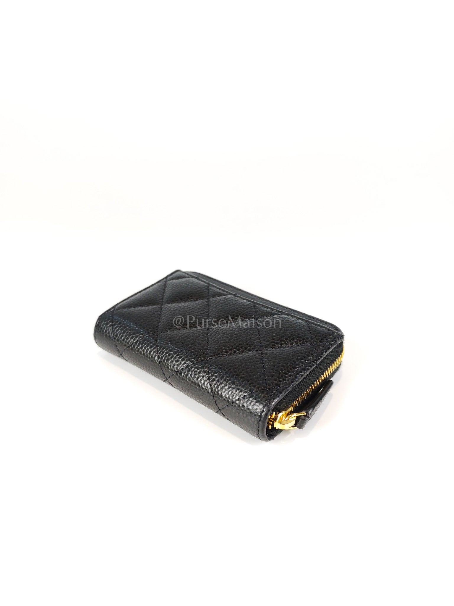 Zippy Card Holder in Black Caviar Leather and Gold Hardware (Microchip) | Purse Maison Luxury Bags Shop