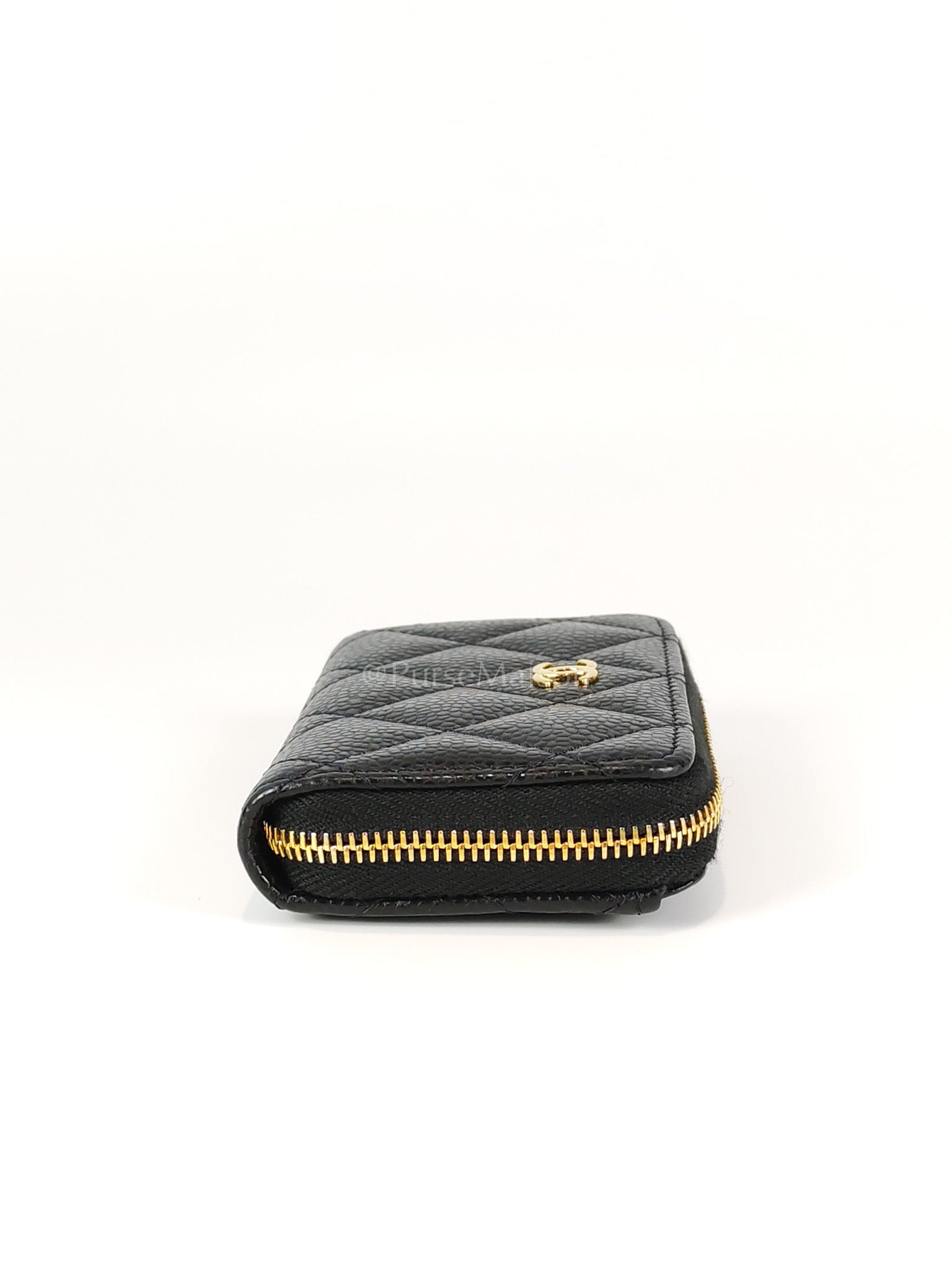 Zippy Card Holder in Black Caviar Leather and Gold Hardware (Microchip) | Purse Maison Luxury Bags Shop