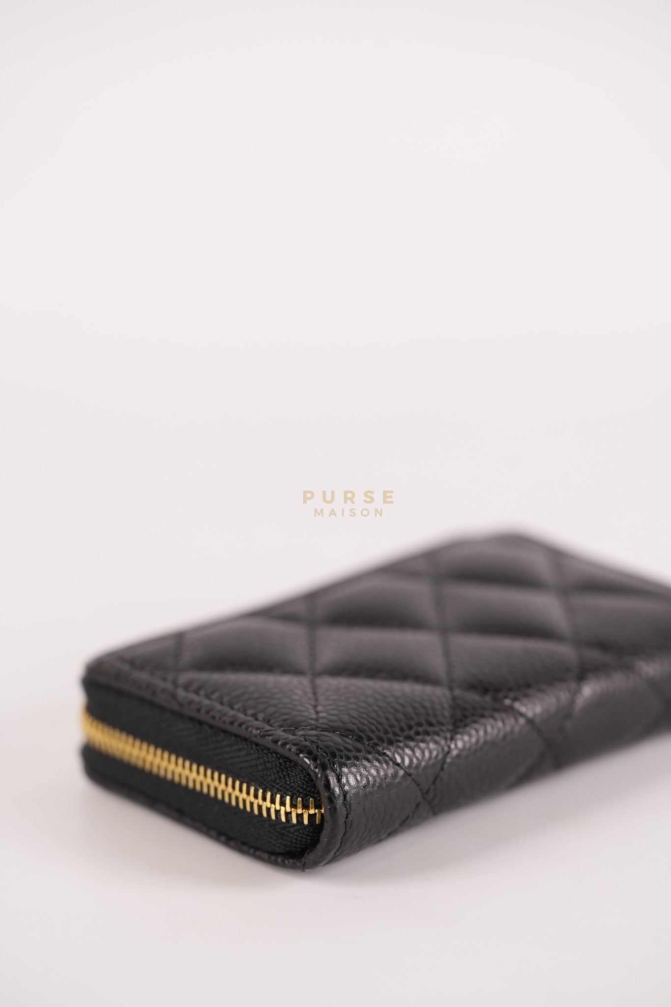 Zippy Card Holder in Black Caviar Leather Gold Hardware (Microchip) | Purse Maison Luxury Bags Shop