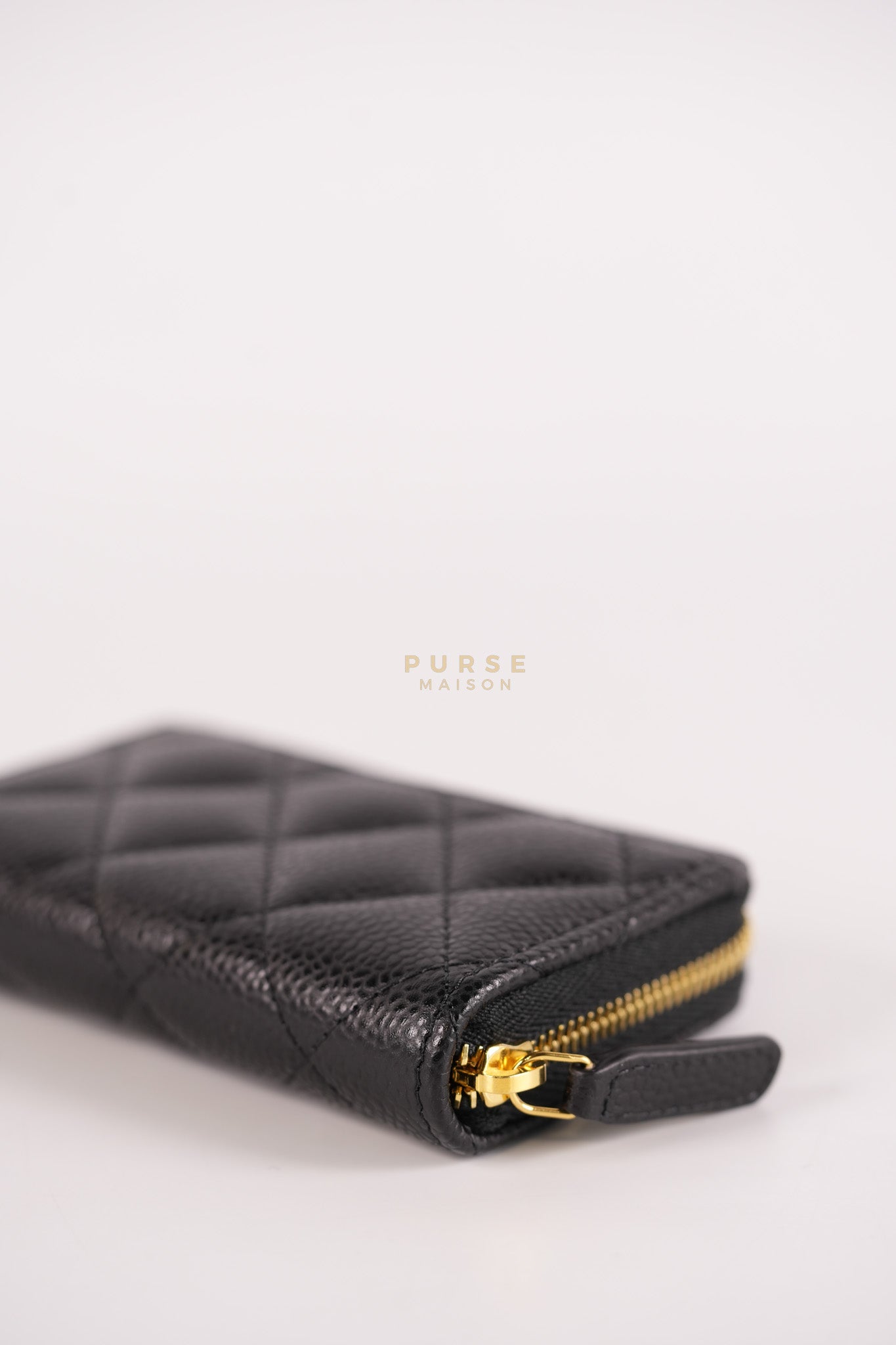Zippy Card Holder in Black Caviar Leather Gold Hardware (Microchip) | Purse Maison Luxury Bags Shop
