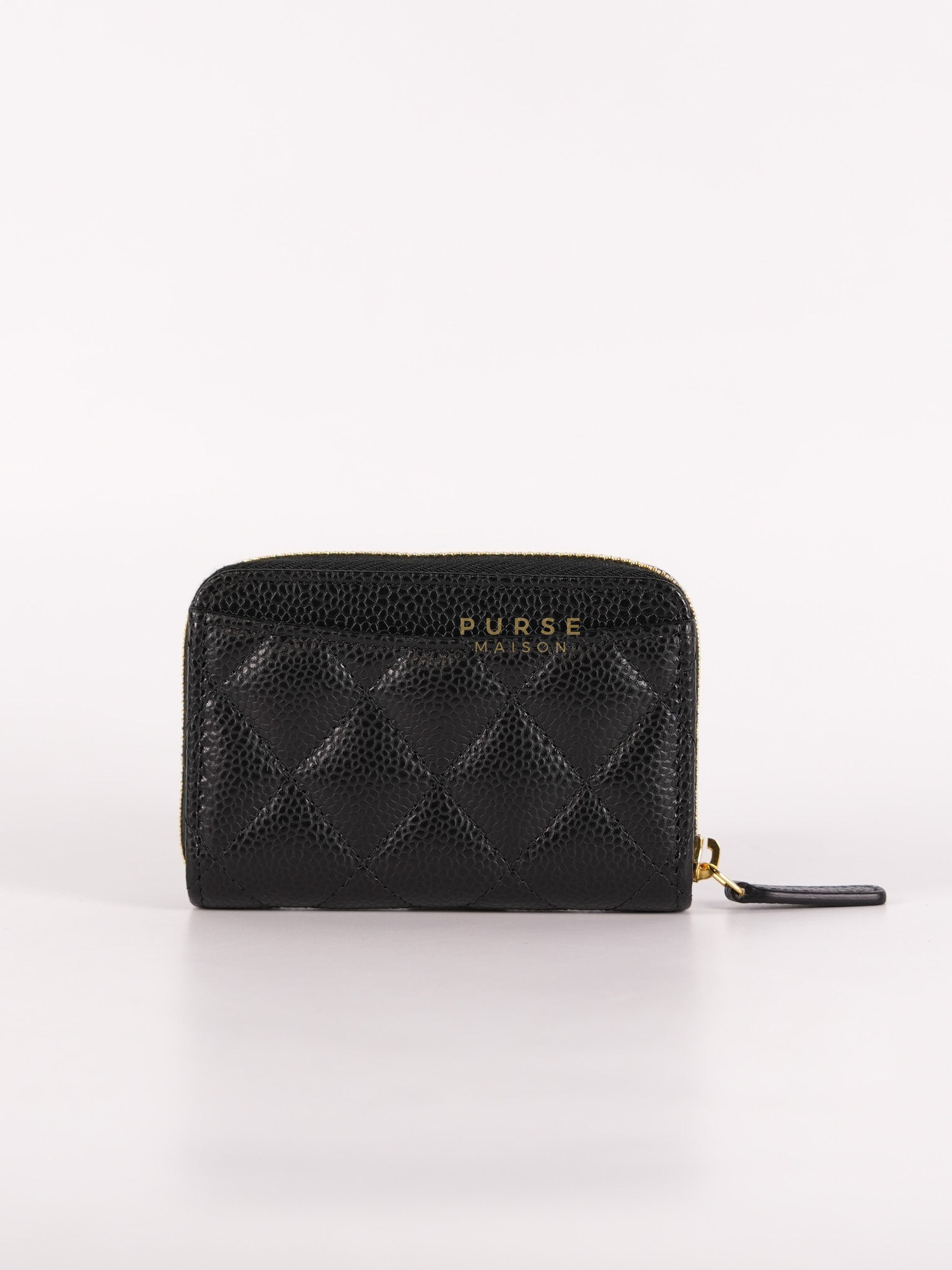 Zippy Card Holder in Black Caviar Leather Gold Hardware (Microchip) | Purse Maison Luxury Bags Shop