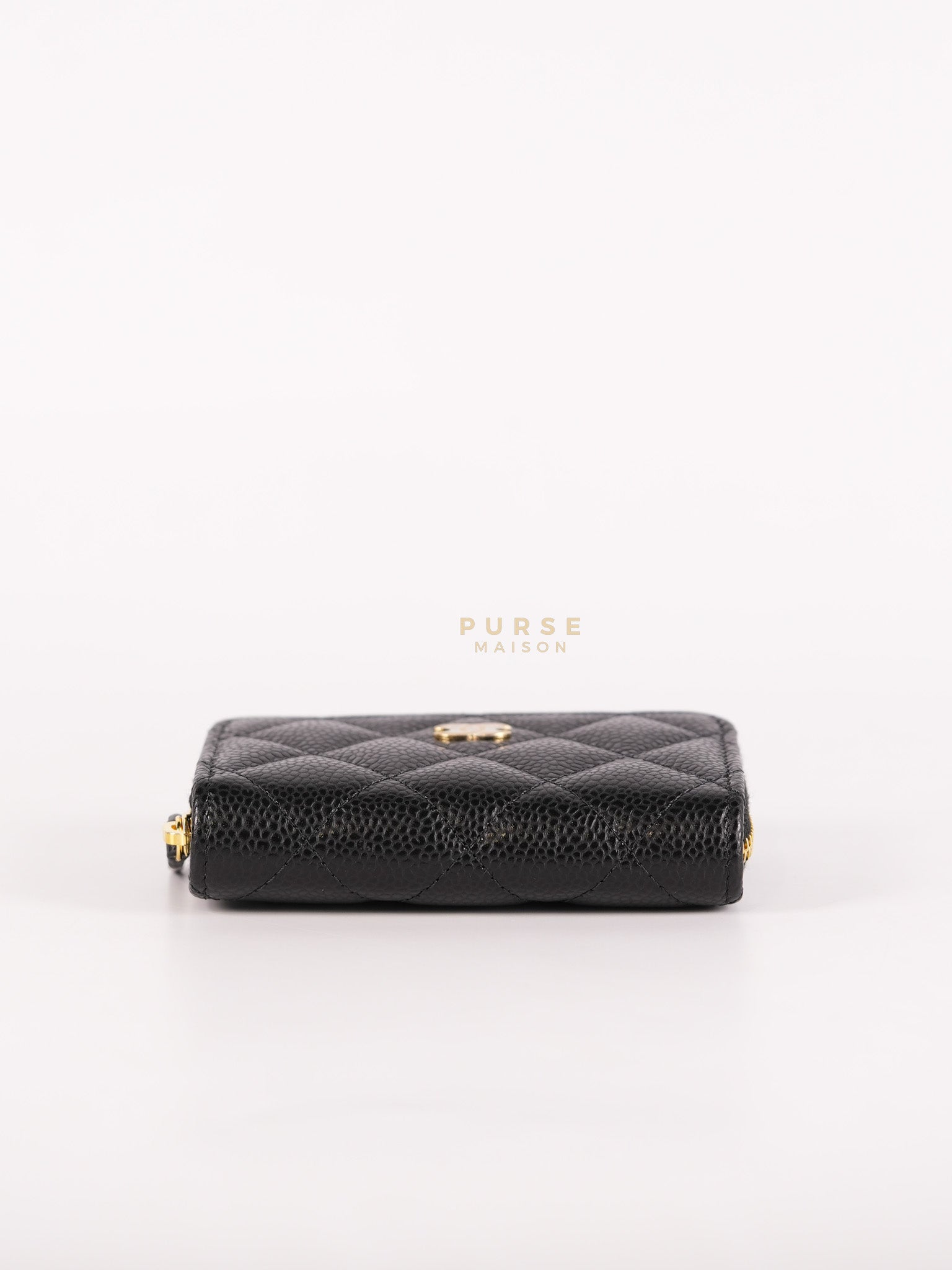 Zippy Card Holder in Black Caviar Leather Gold Hardware (Microchip) | Purse Maison Luxury Bags Shop