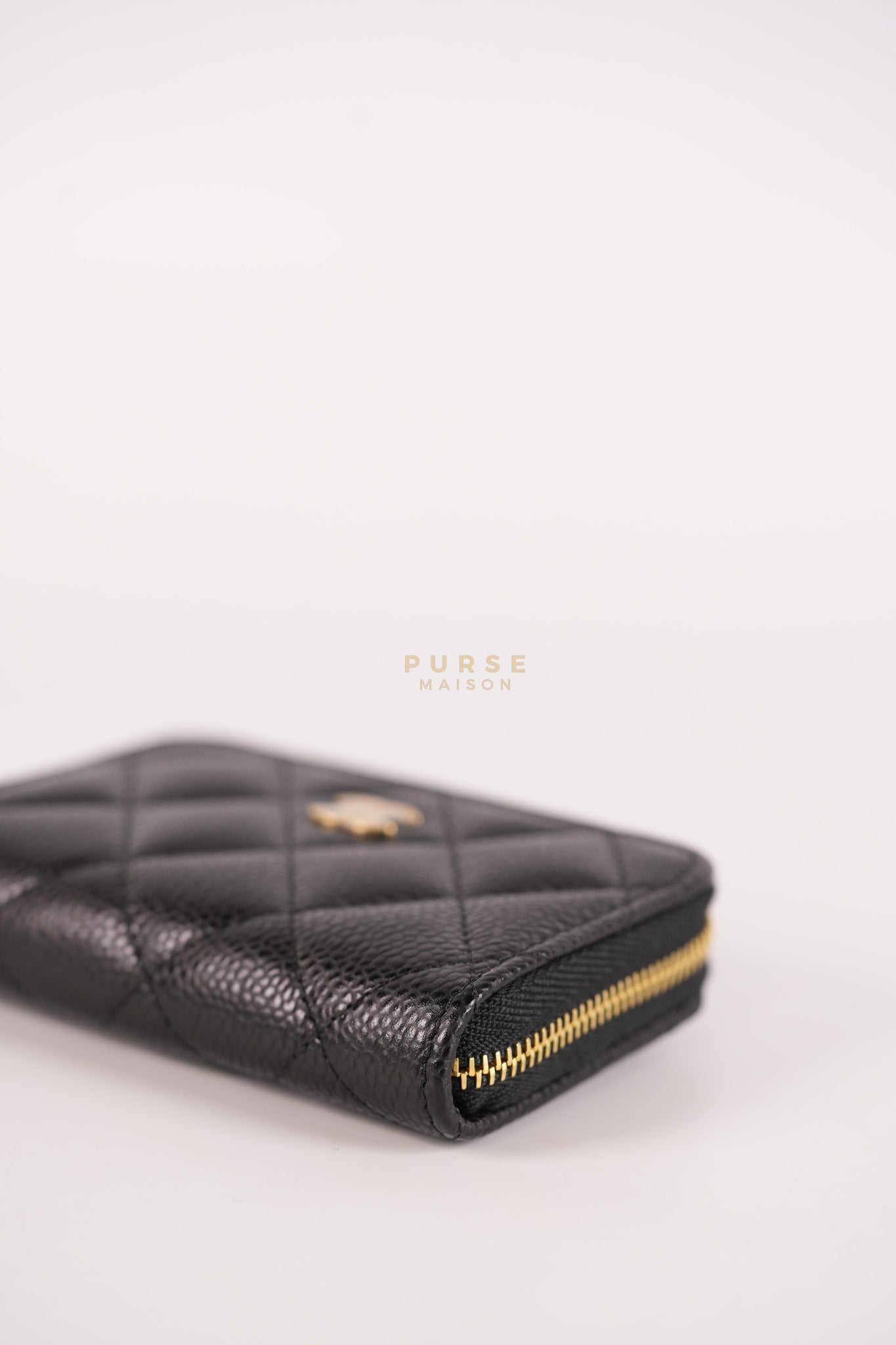 Zippy Card Holder in Black Caviar Leather Gold Hardware (Microchip) | Purse Maison Luxury Bags Shop