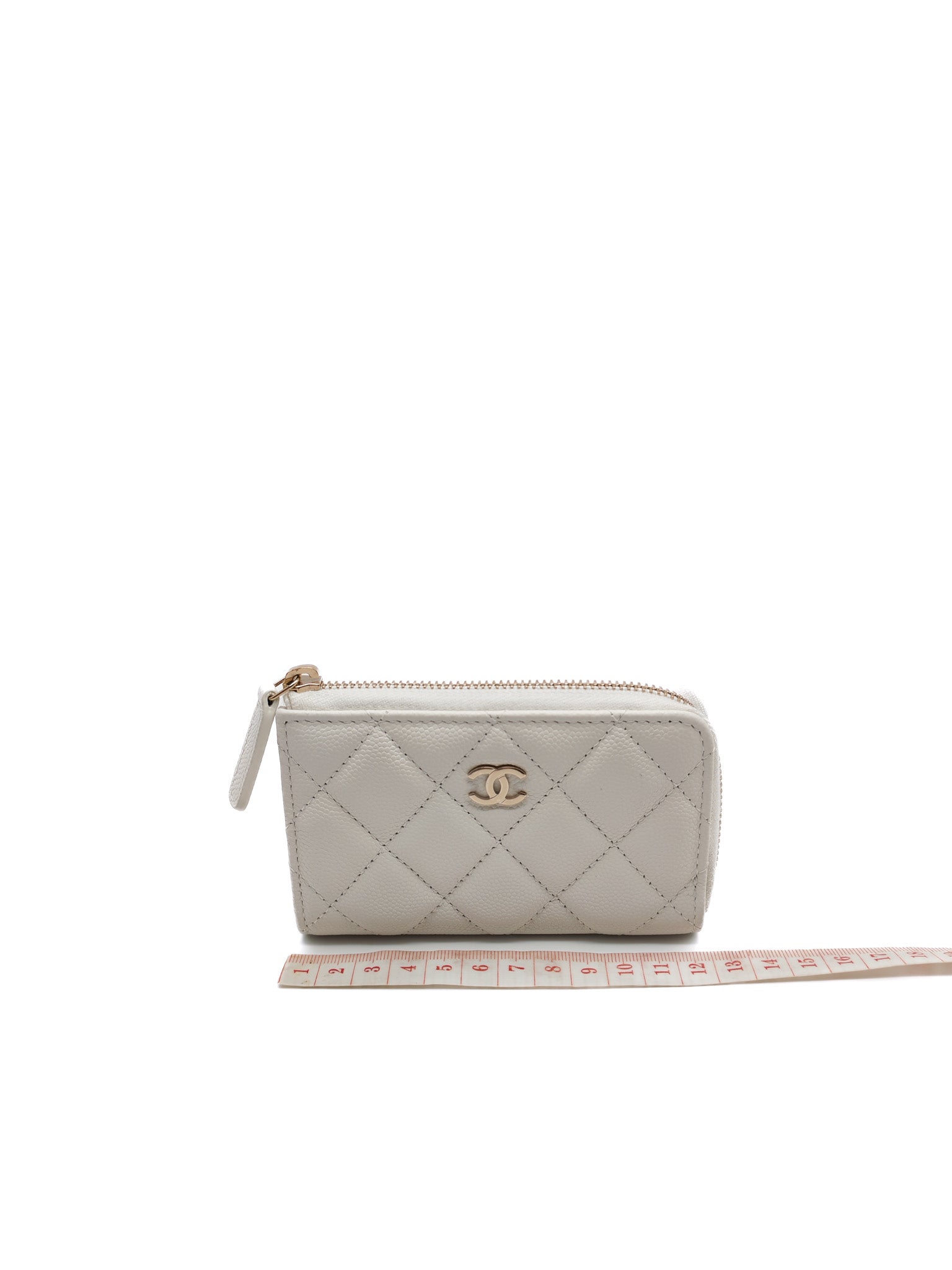 Zippy Key Pouch in White Quilted Caviar Leather and Light Gold Hardware (Microchip) | Purse Maison Luxury Bags Shop