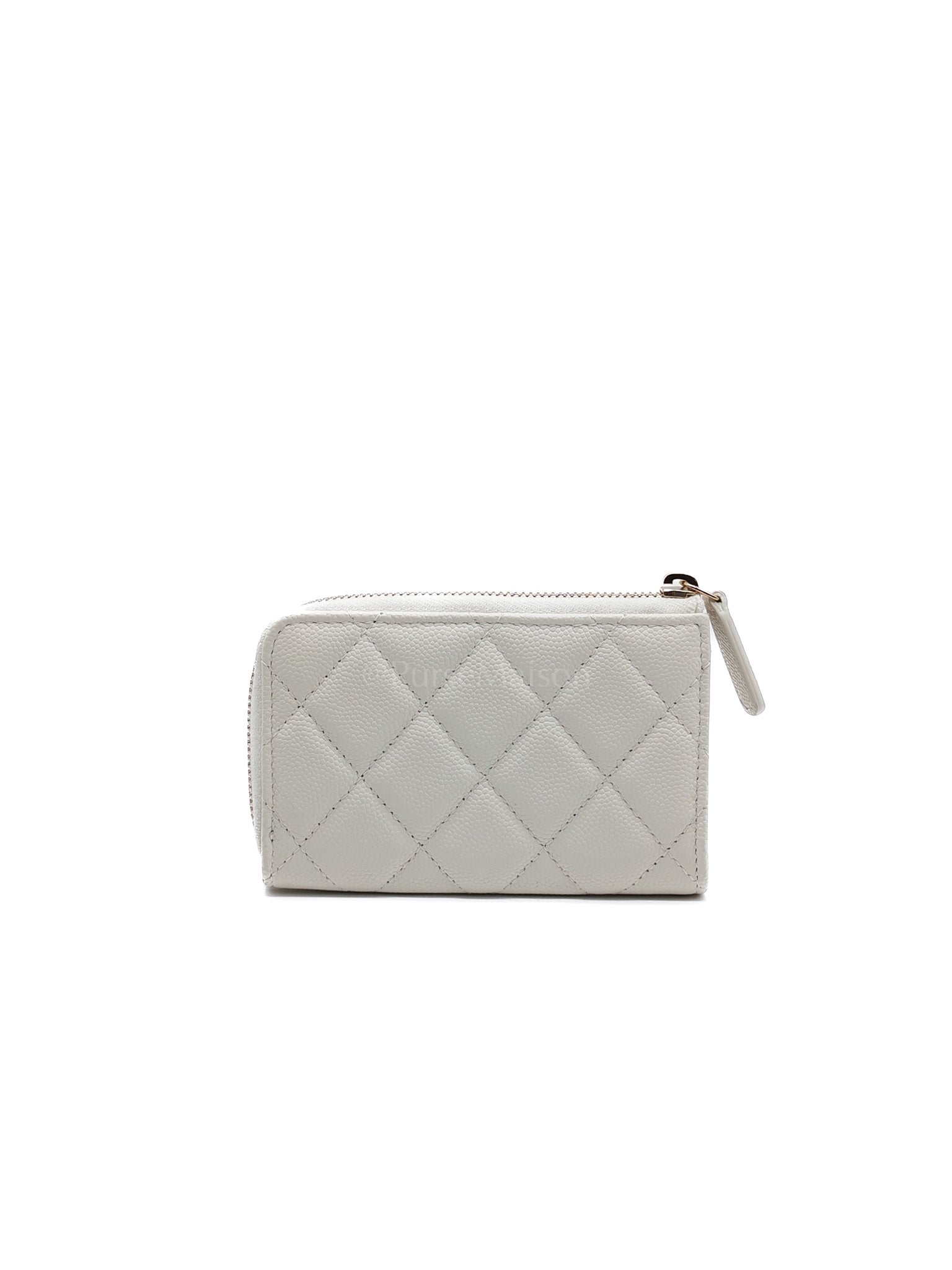 Zippy Key Pouch in White Quilted Caviar Leather and Light Gold Hardware (Microchip) | Purse Maison Luxury Bags Shop