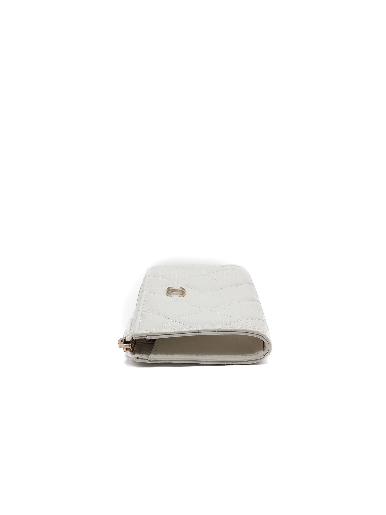 Zippy Key Pouch in White Quilted Caviar Leather and Light Gold Hardware (Microchip) | Purse Maison Luxury Bags Shop
