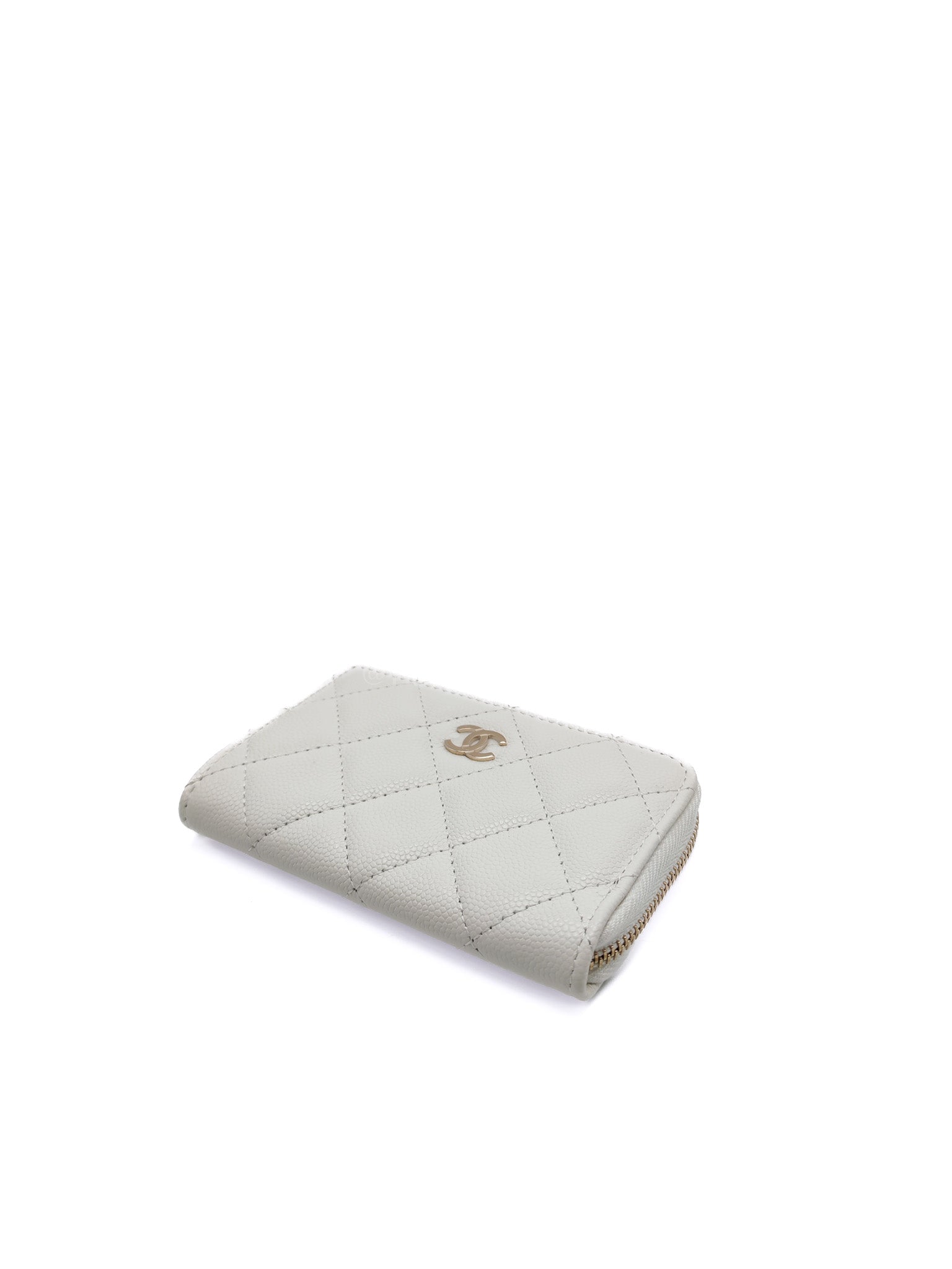 Zippy Key Pouch in White Quilted Caviar Leather and Light Gold Hardware (Microchip) | Purse Maison Luxury Bags Shop
