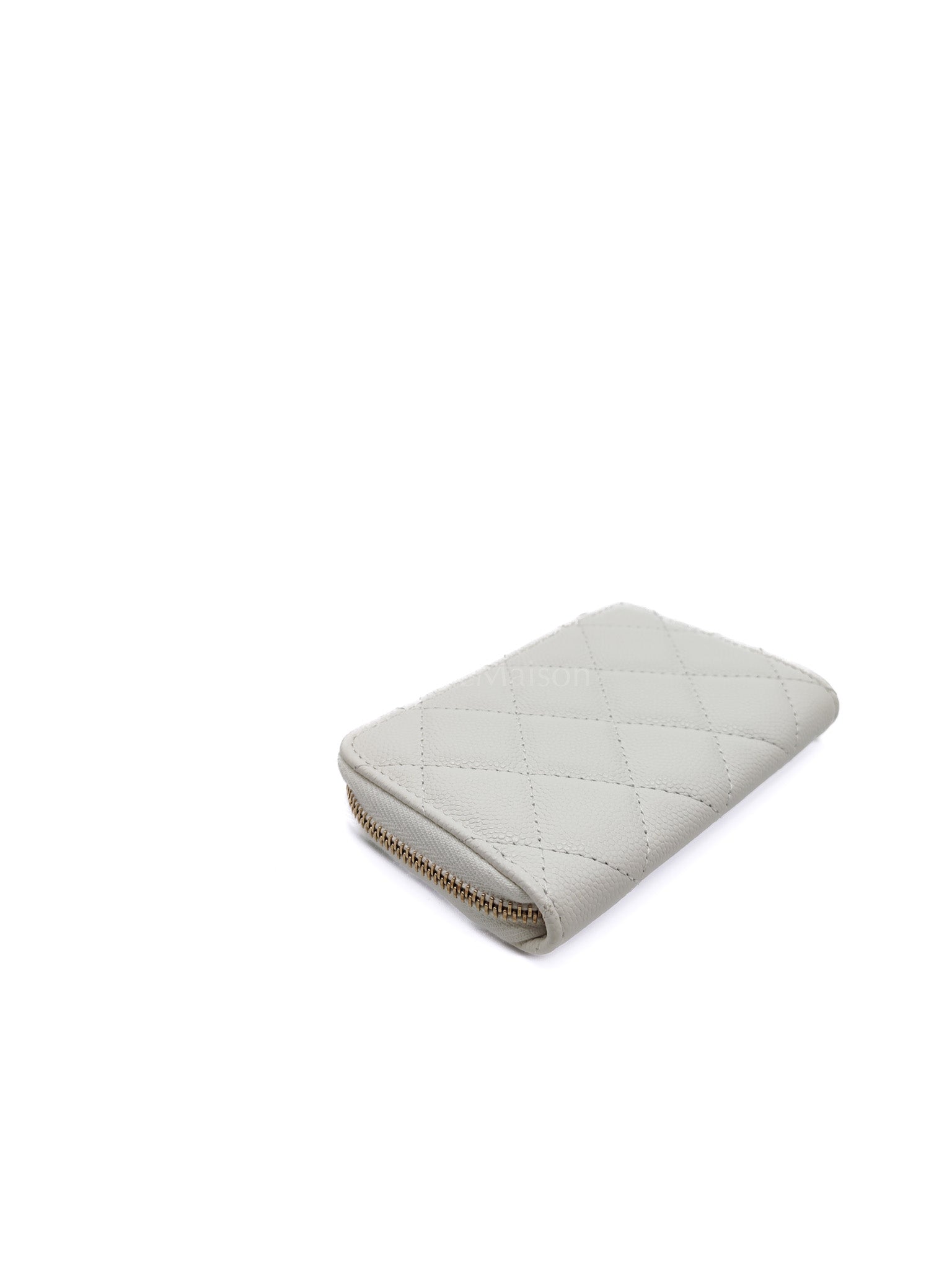 Zippy Key Pouch in White Quilted Caviar Leather and Light Gold Hardware (Microchip) | Purse Maison Luxury Bags Shop