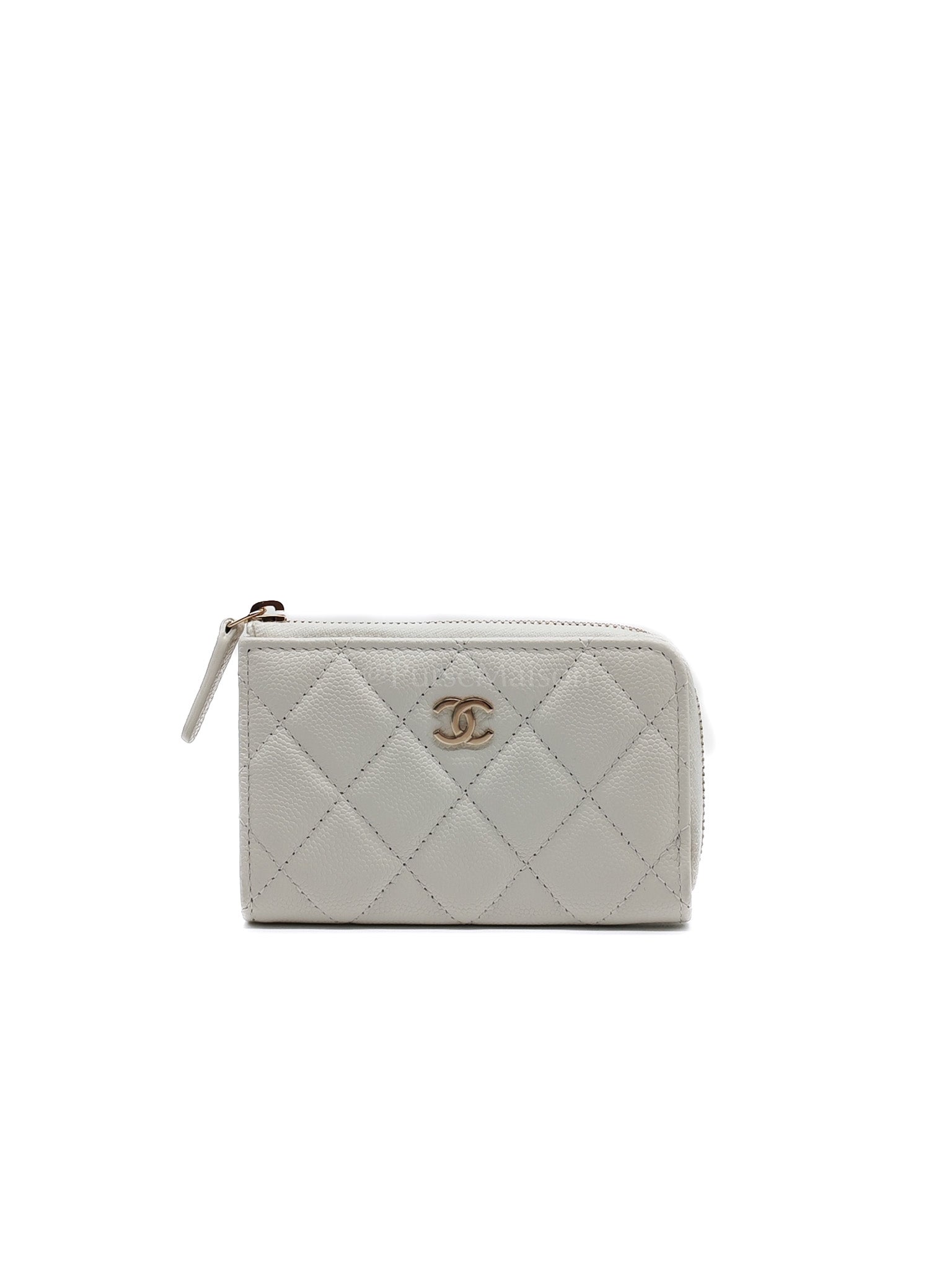 Zippy Key Pouch in White Quilted Caviar Leather and Light Gold Hardware (Microchip) | Purse Maison Luxury Bags Shop