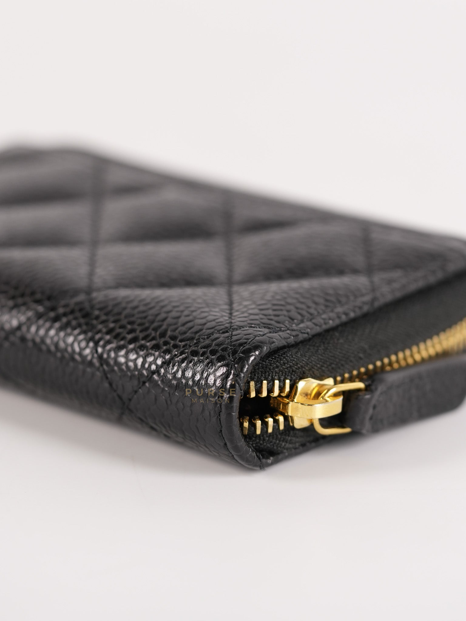 Zippy Wallet Card Holder in Black Quilted Caviar Leather & Gold Hardware (Series 30) | Purse Maison Luxury Bags Shop