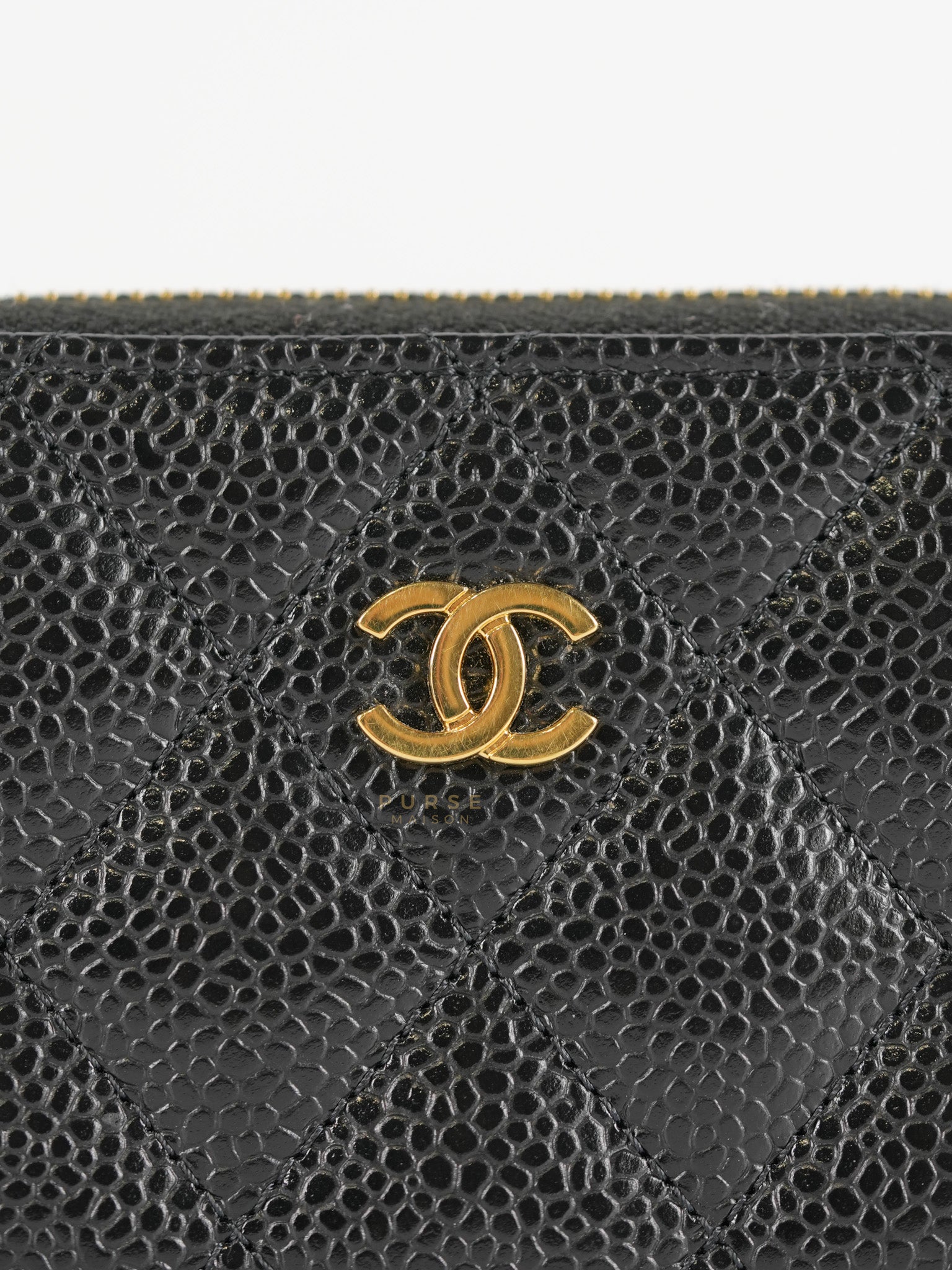 Zippy Wallet Card Holder in Black Quilted Caviar Leather & Gold Hardware (Series 30) | Purse Maison Luxury Bags Shop