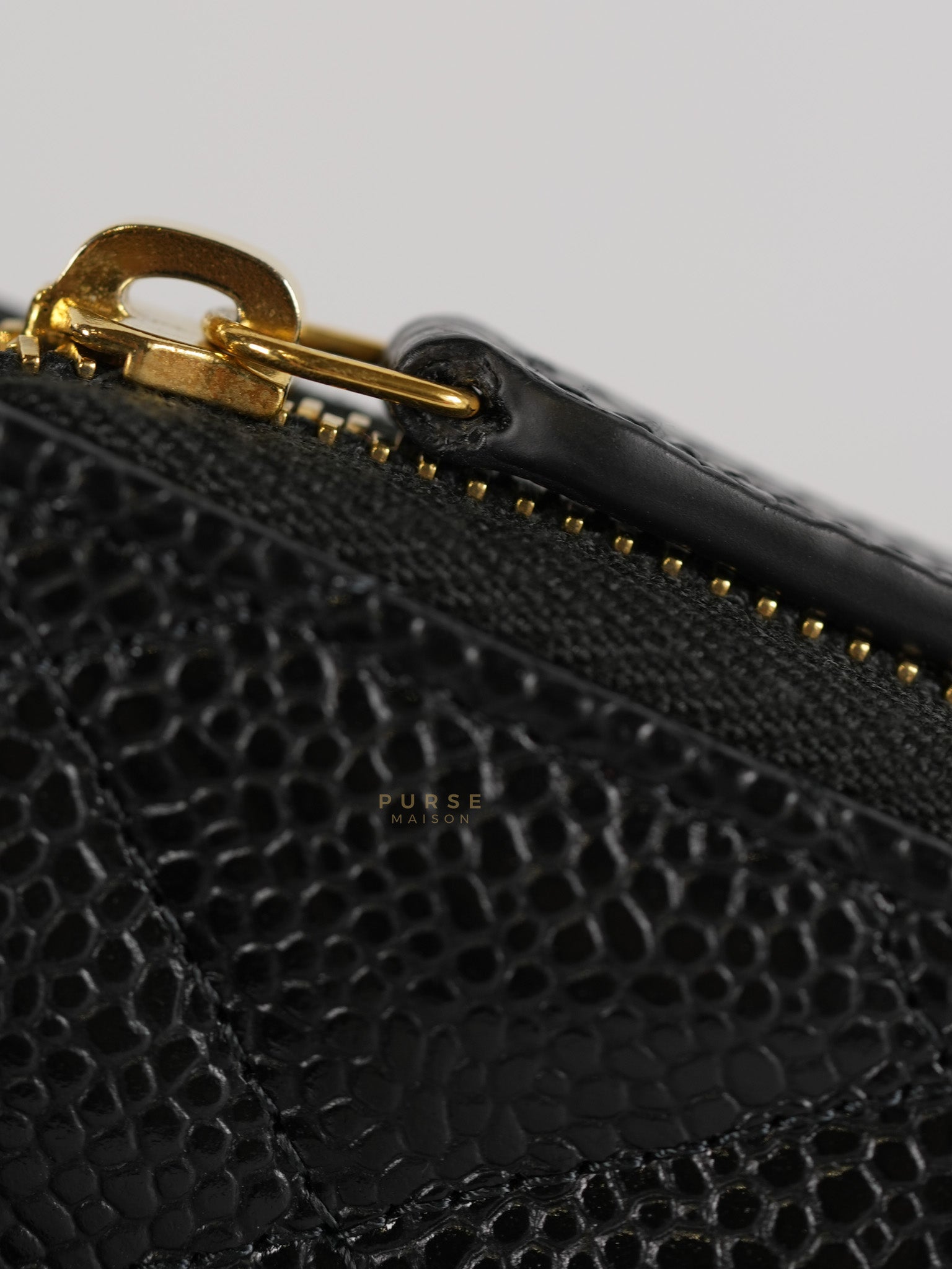 Zippy Wallet Card Holder in Black Quilted Caviar Leather & Gold Hardware (Series 30) | Purse Maison Luxury Bags Shop