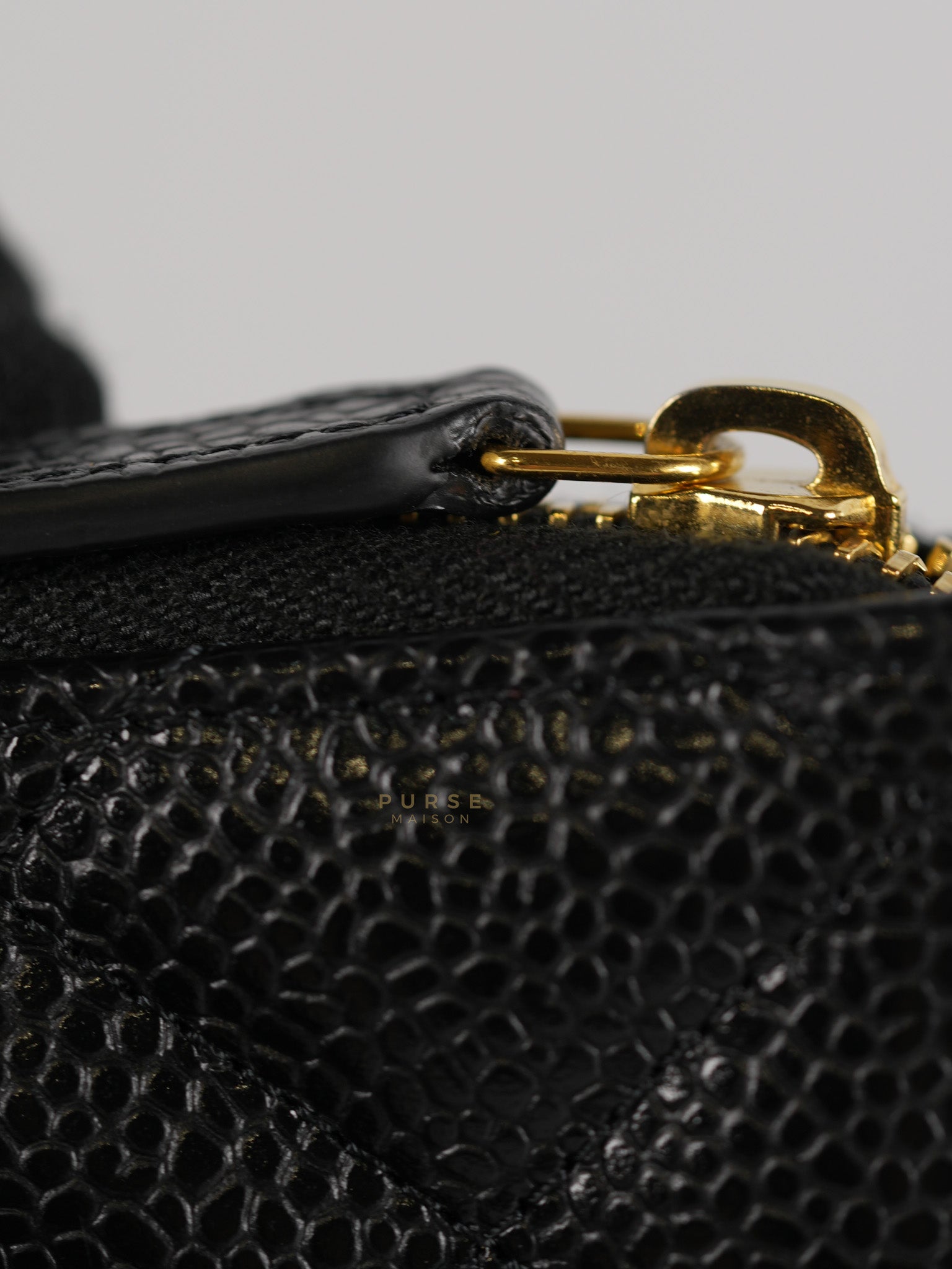 Zippy Wallet Card Holder in Black Quilted Caviar Leather & Gold Hardware (Series 30) | Purse Maison Luxury Bags Shop