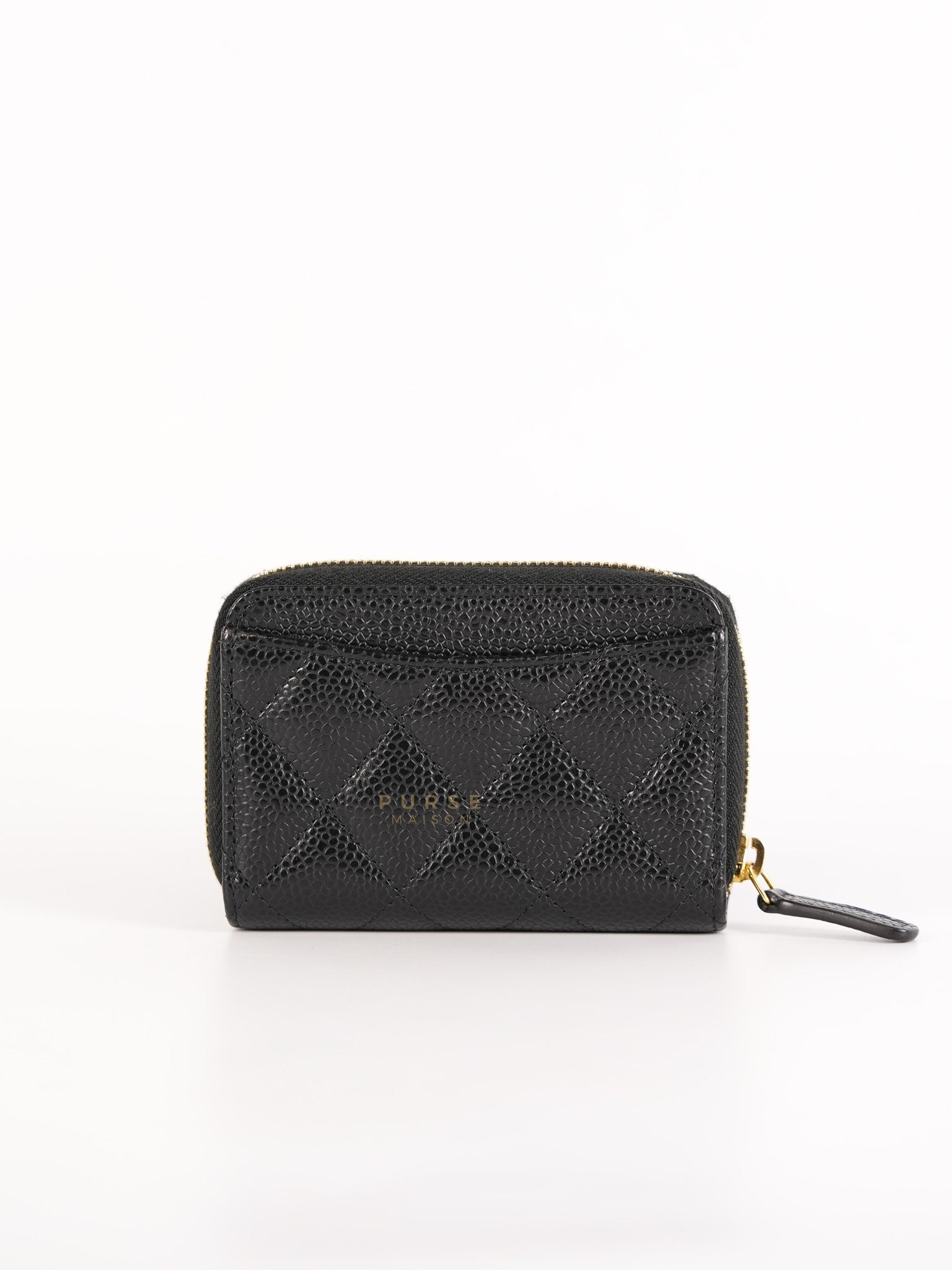 Zippy Wallet Card Holder in Black Quilted Caviar Leather & Gold Hardware (Series 30) | Purse Maison Luxury Bags Shop