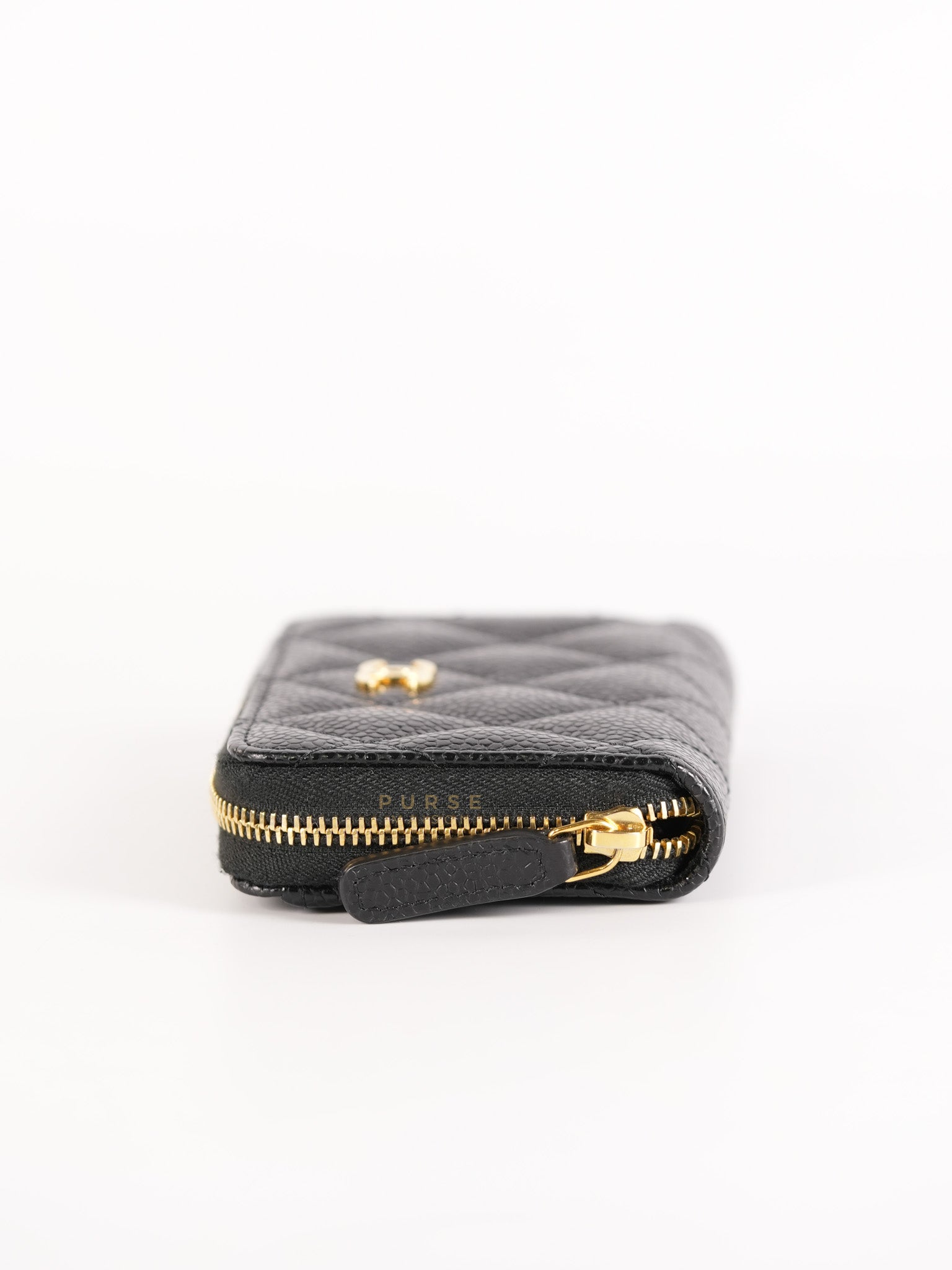 Zippy Wallet Card Holder in Black Quilted Caviar Leather & Gold Hardware (Series 30) | Purse Maison Luxury Bags Shop