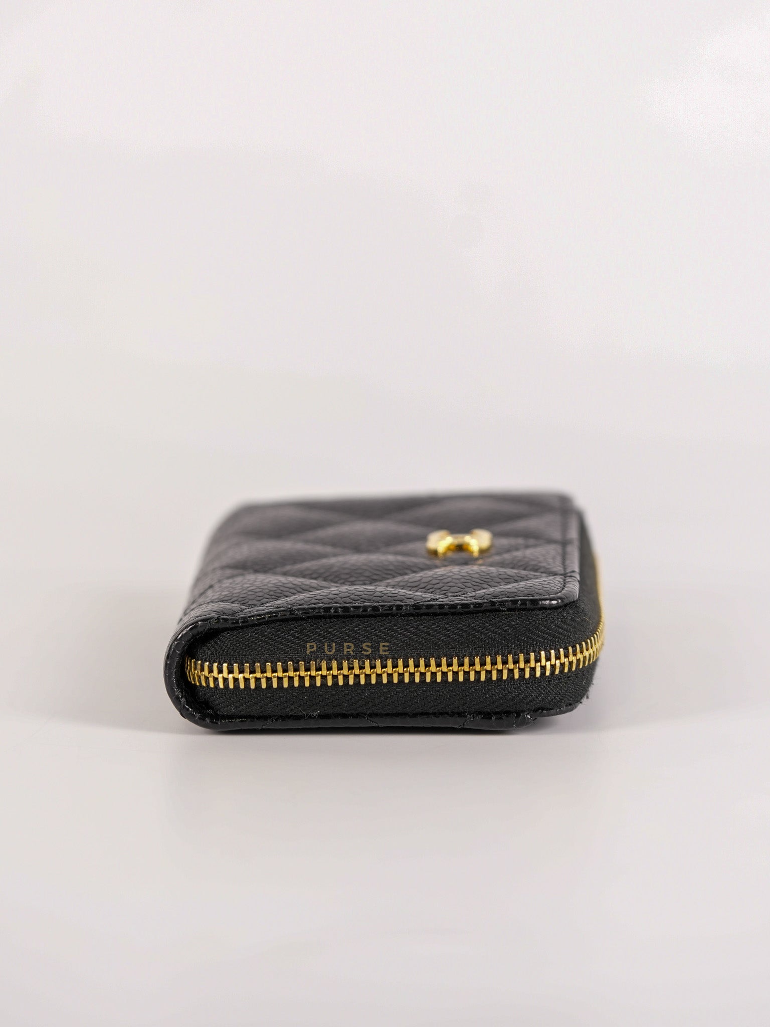 Zippy Wallet Card Holder in Black Quilted Caviar Leather & Gold Hardware (Series 30) | Purse Maison Luxury Bags Shop