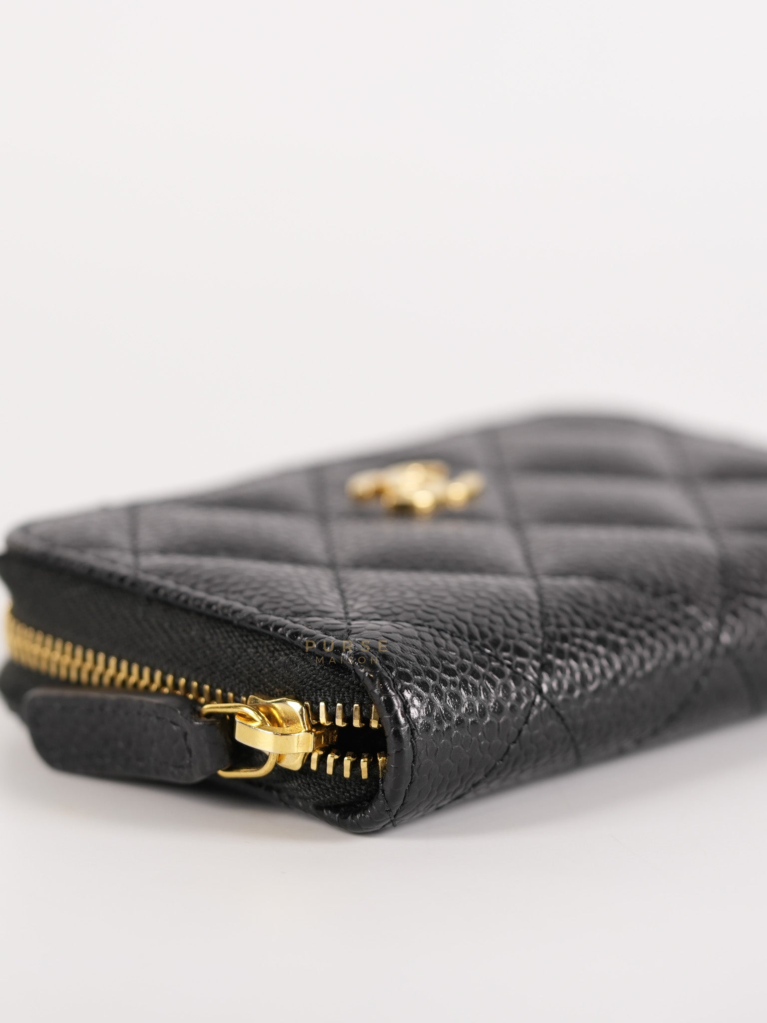Zippy Wallet Card Holder in Black Quilted Caviar Leather & Gold Hardware (Series 30) | Purse Maison Luxury Bags Shop