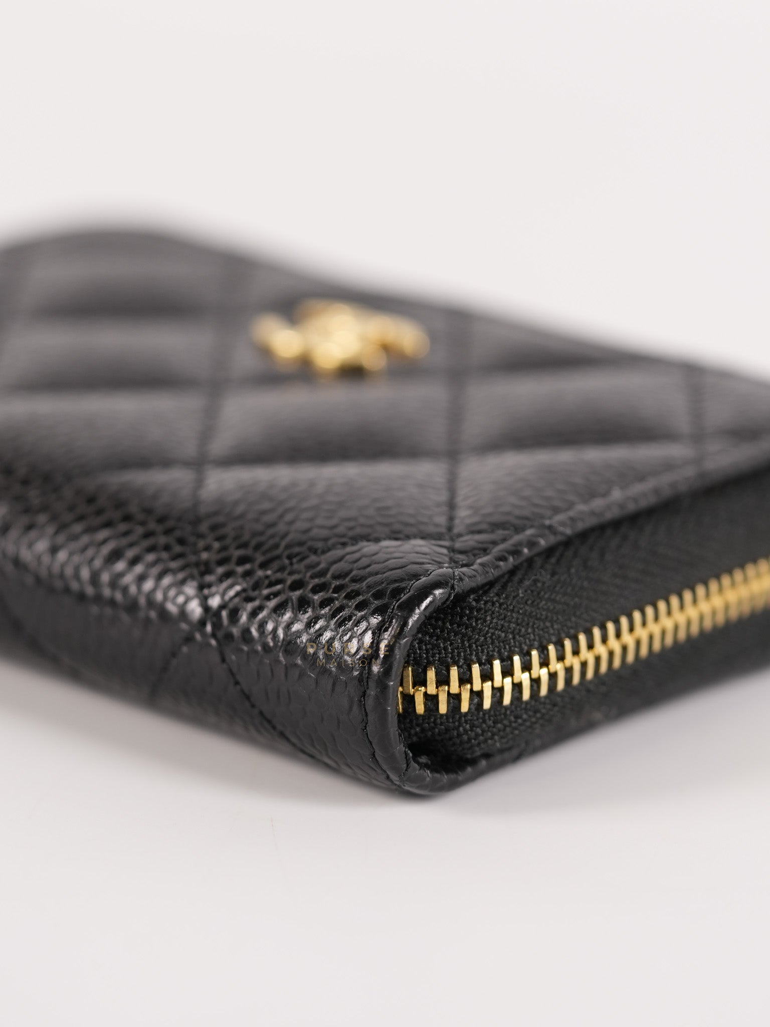 Zippy Wallet Card Holder in Black Quilted Caviar Leather & Gold Hardware (Series 30) | Purse Maison Luxury Bags Shop