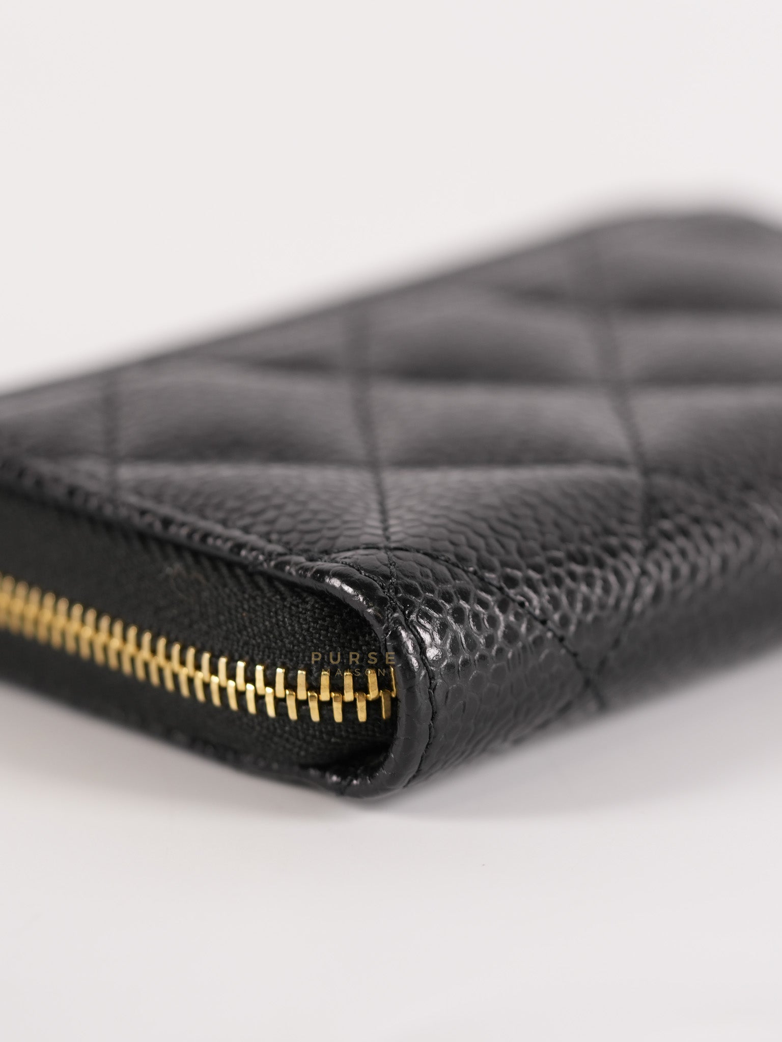Zippy Wallet Card Holder in Black Quilted Caviar Leather & Gold Hardware (Series 30) | Purse Maison Luxury Bags Shop