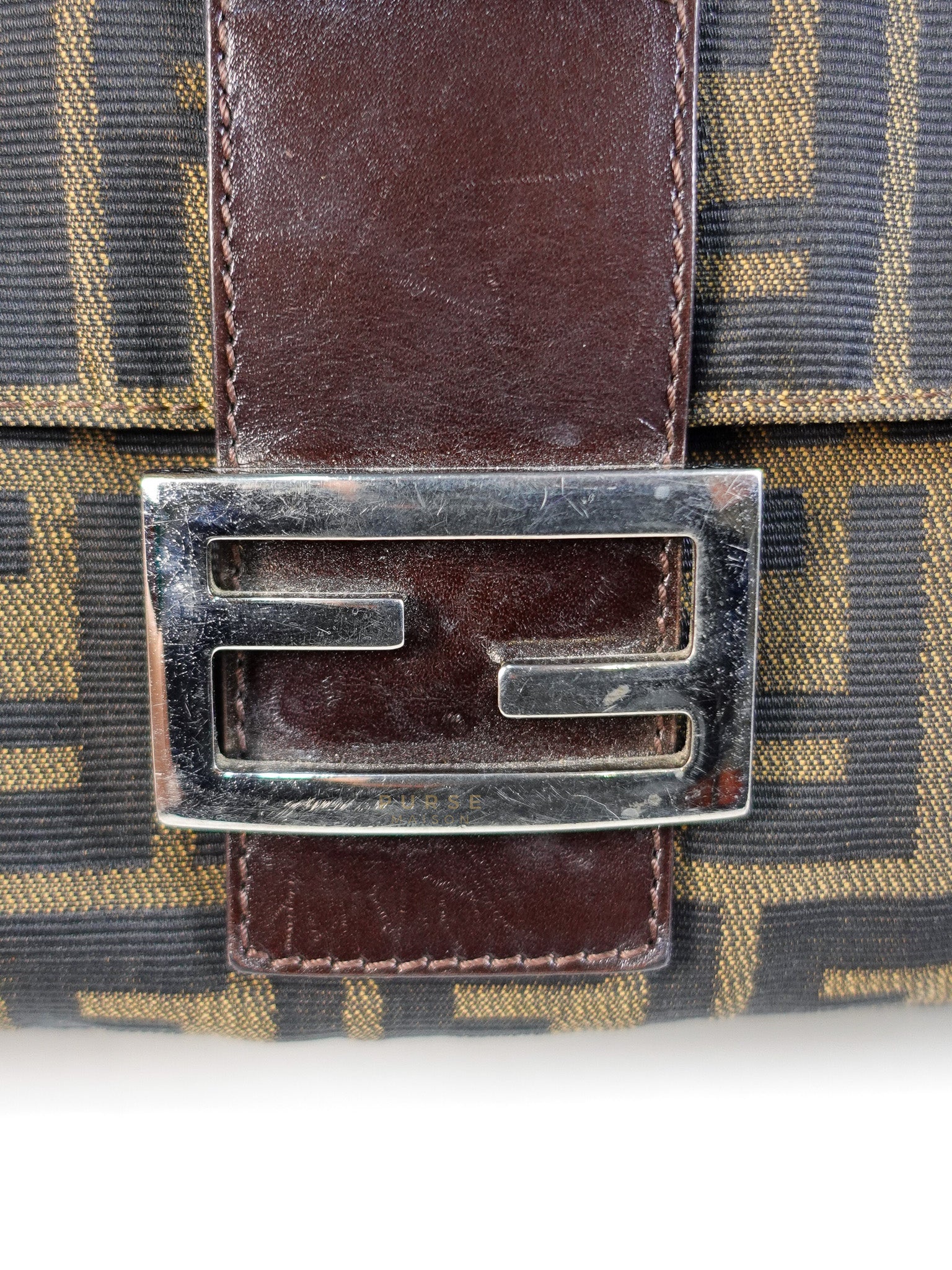 Zucca Mama Baguette Shoulder Bag in Brown & Black Silver Hardware | Purse Maison Luxury Bags Shop