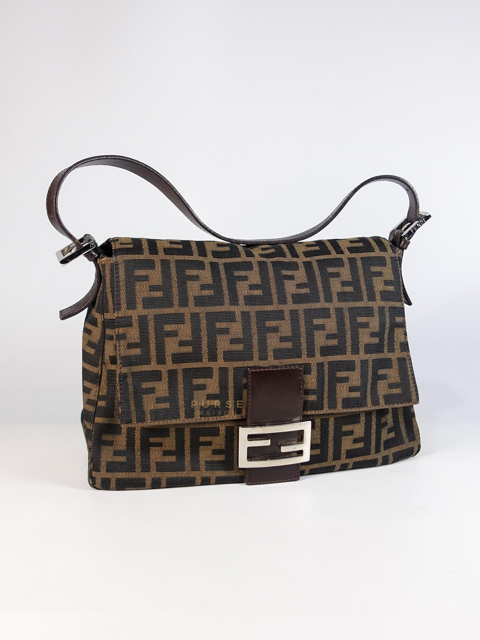 Zucca Mama Baguette Shoulder Bag in Brown & Black Silver Hardware | Purse Maison Luxury Bags Shop