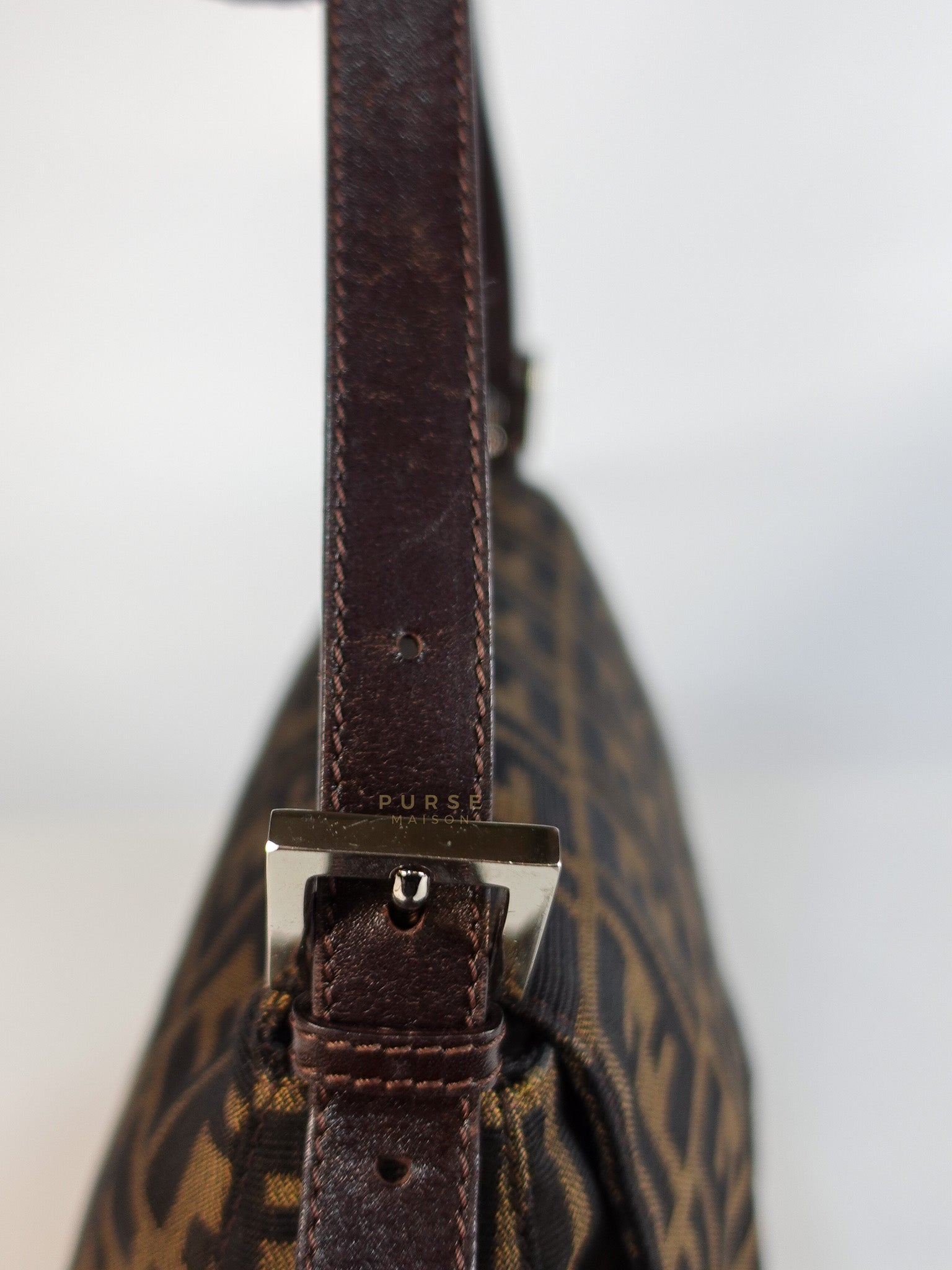 Zucca Mama Baguette Shoulder Bag in Brown & Black Silver Hardware | Purse Maison Luxury Bags Shop