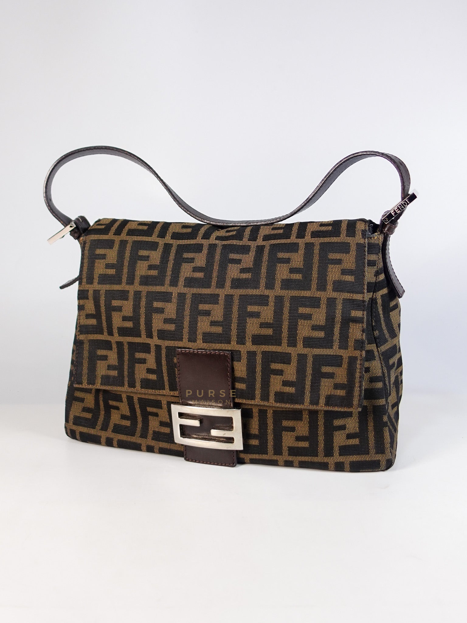 Zucca Mama Baguette Shoulder Bag in Brown & Black Silver Hardware | Purse Maison Luxury Bags Shop