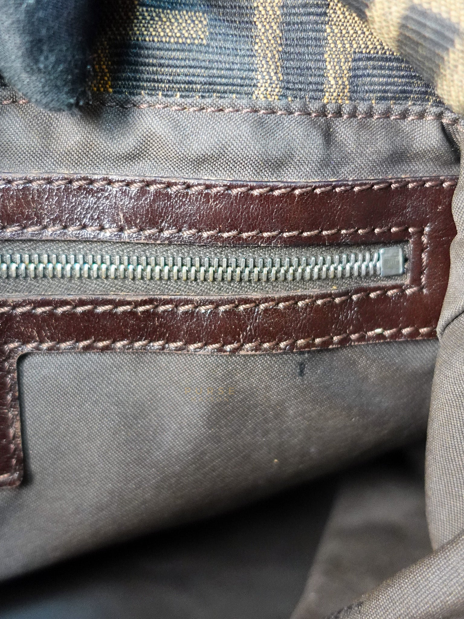 Zucca Mama Baguette Shoulder Bag in Brown & Black Silver Hardware | Purse Maison Luxury Bags Shop