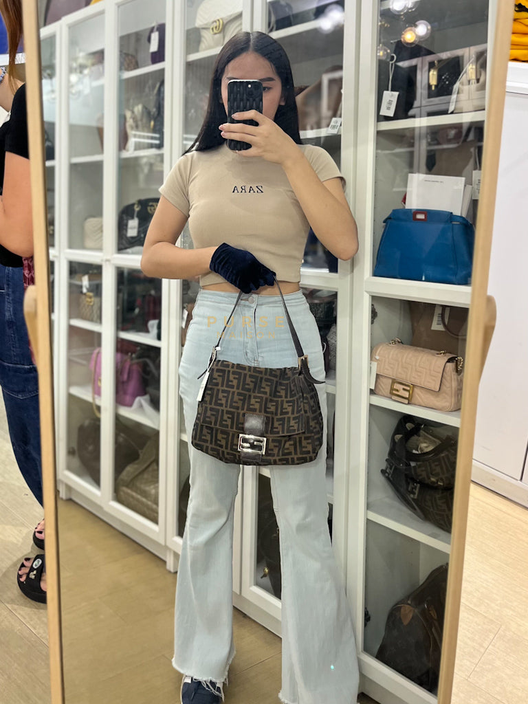 Zucca Mama Baguette Shoulder Bag in Brown & Black Silver Hardware | Purse Maison Luxury Bags Shop