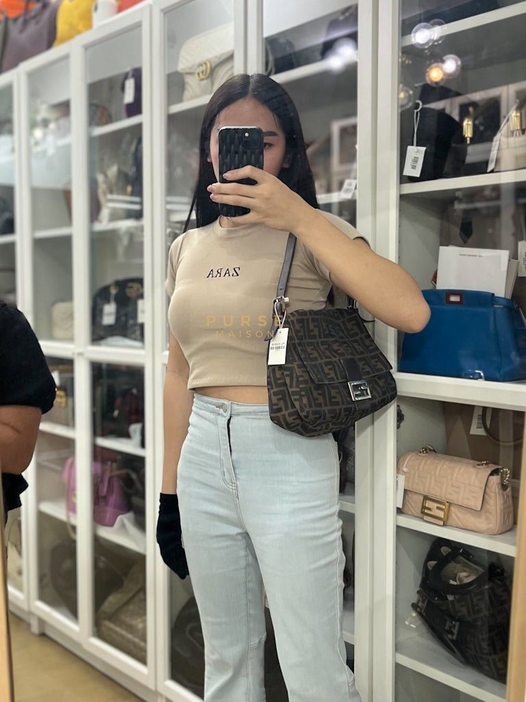 Zucca Mama Baguette Shoulder Bag in Brown & Black Silver Hardware | Purse Maison Luxury Bags Shop